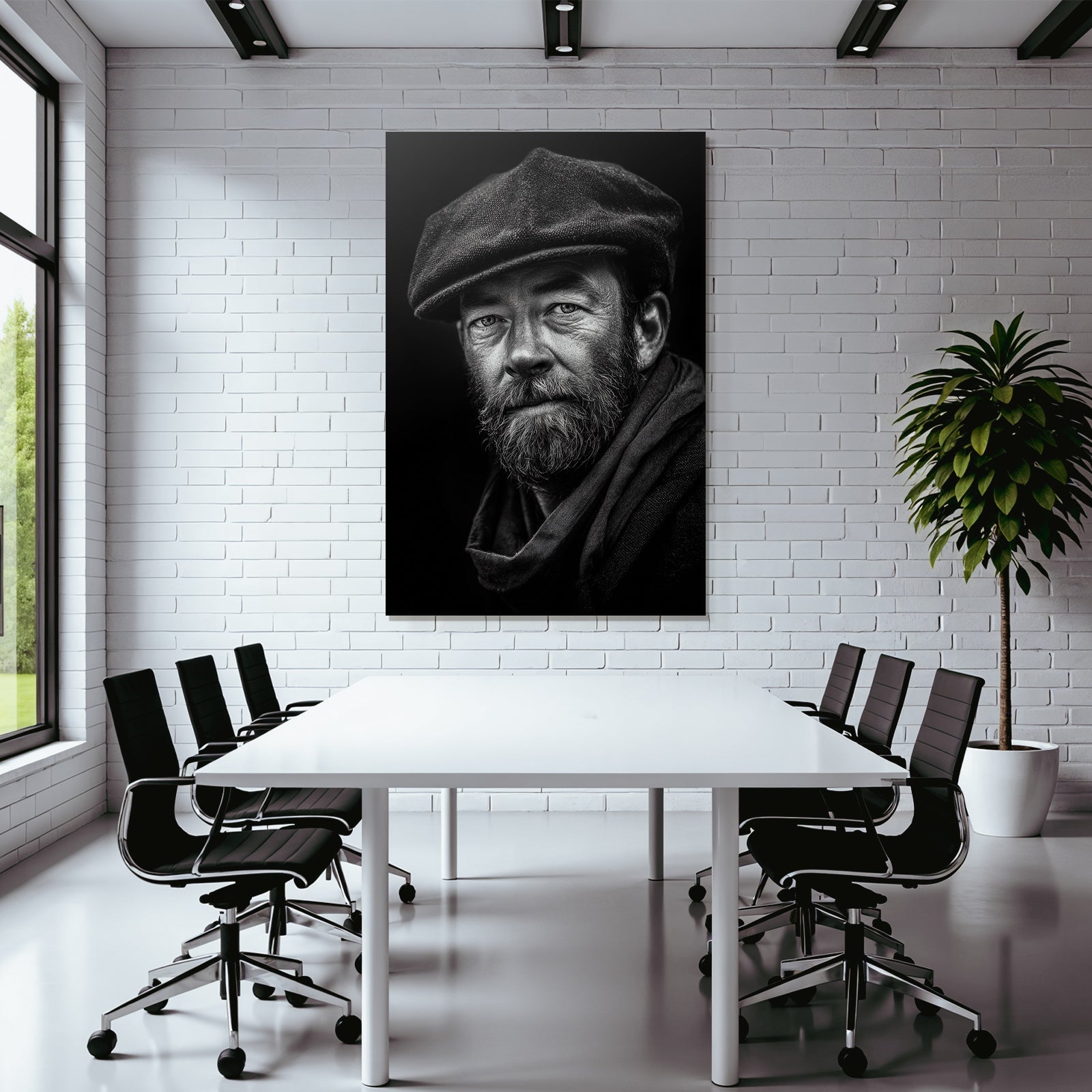 Schwarz Weiss Porträt Eines Mannes Mit Bart Kappe Und Schalschneider