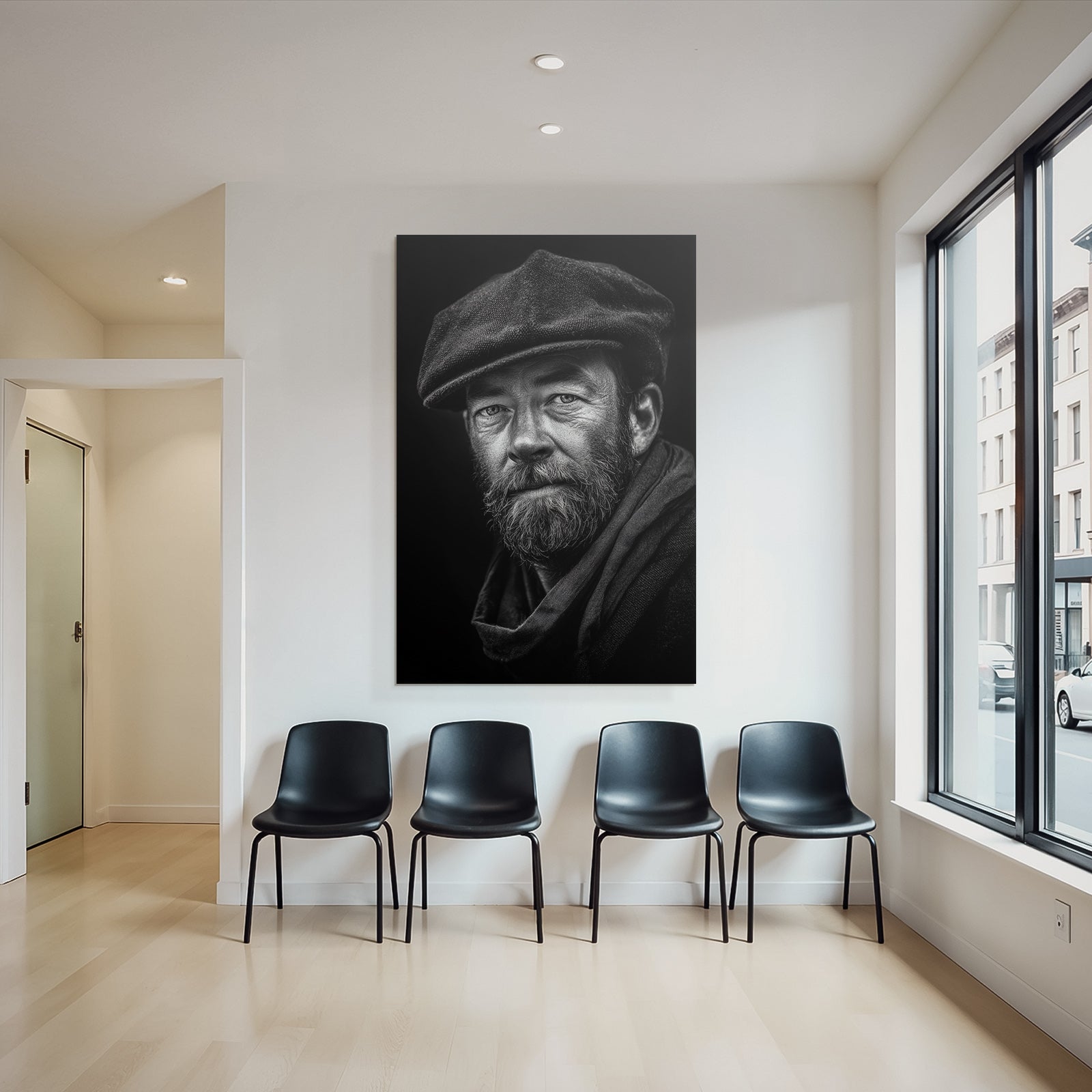 Schwarz Weiss Porträt Eines Mannes Mit Bart Kappe Und Schalschneider