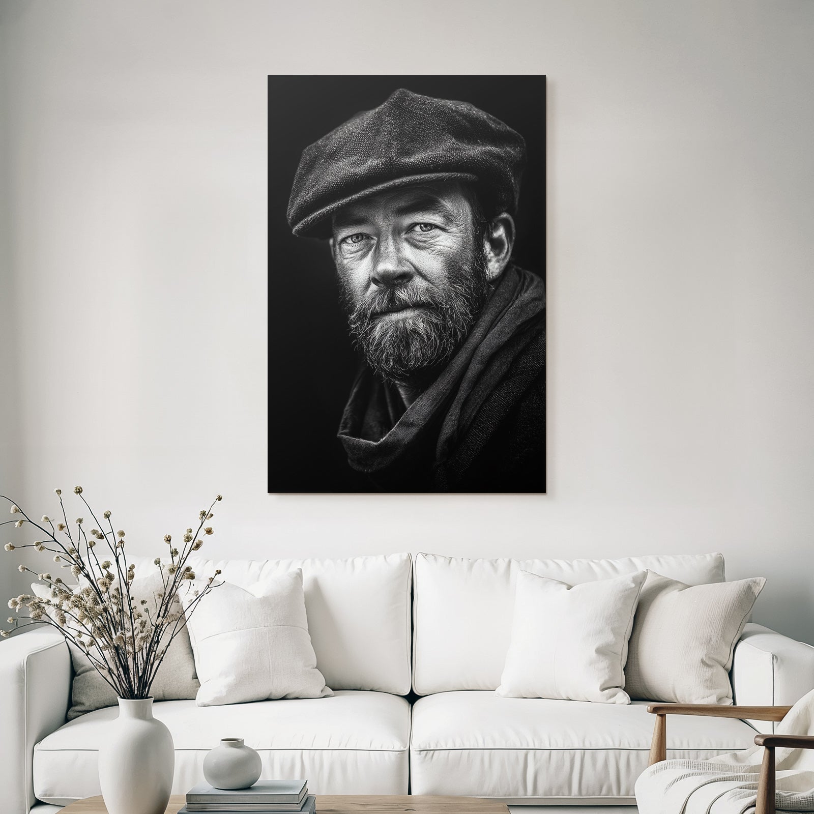 Schwarz Weiss Porträt Eines Mannes Mit Bart Kappe Und Schalschneider