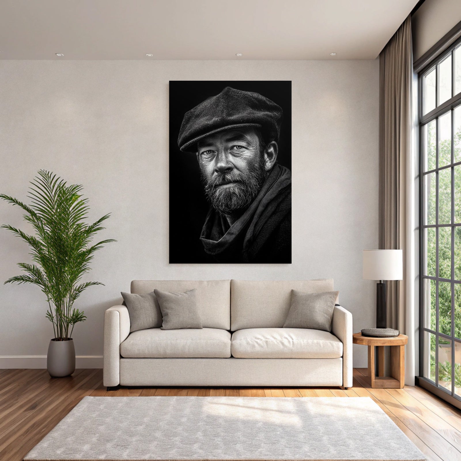 Schwarz Weiss Porträt Eines Mannes Mit Bart Kappe Und Schalschneider