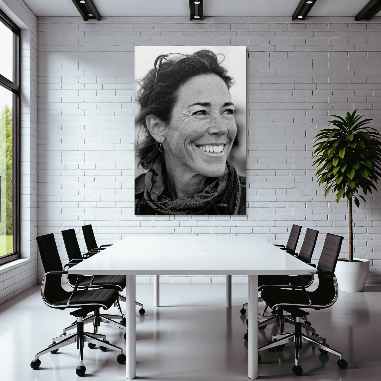 Smiling person with loose hair and bow