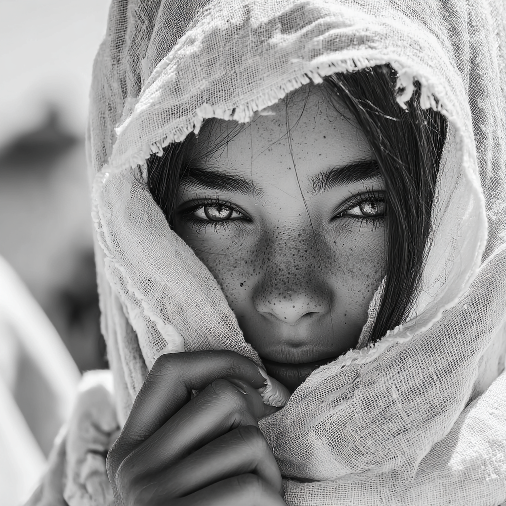 Schwarz Weiss Porträt Junger Mensch Mit Schal | Frauen und Maenner | Menschen und Emotionen