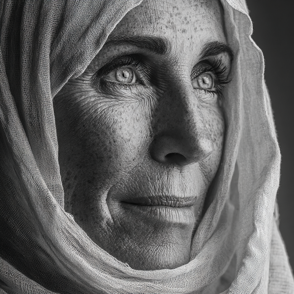 Schwarz Weiss Portrait Person Mit Halstuch | Frauen und Maenner | Menschen und Emotionen