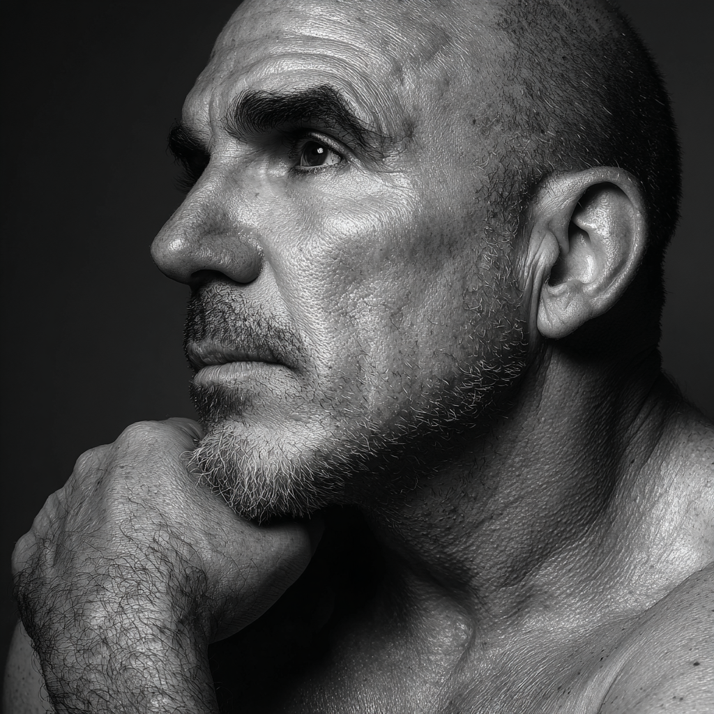 Schwarz Weisser Porträt Eines Älteren Mannes Im Profil | Frauen und Maenner | Menschen und Emotionen