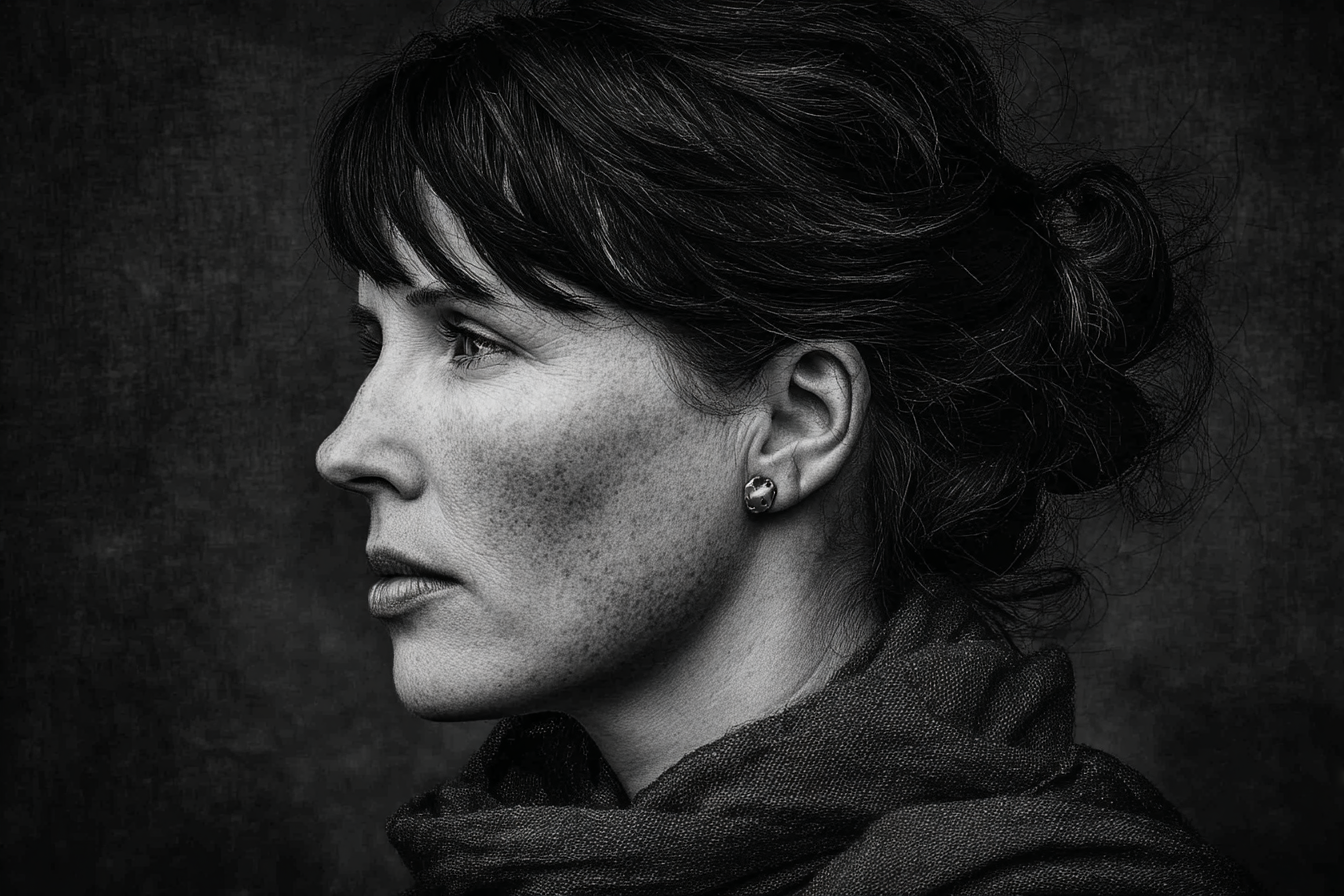 Schwarz Weiss Porträt Frau Profil Welliges Hair Schleife Schmuck | Frauen und Maenner | Menschen und Emotionen