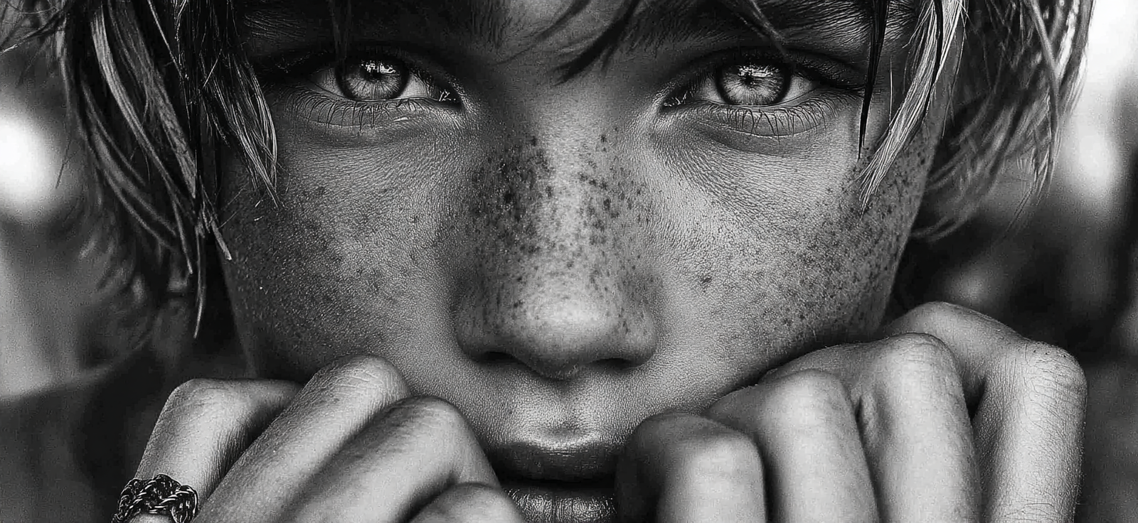 Schwarzweiss Portraitnahaufnahme Gesichtsmerkmale | Frauen und Maenner | Menschen und Emotionen