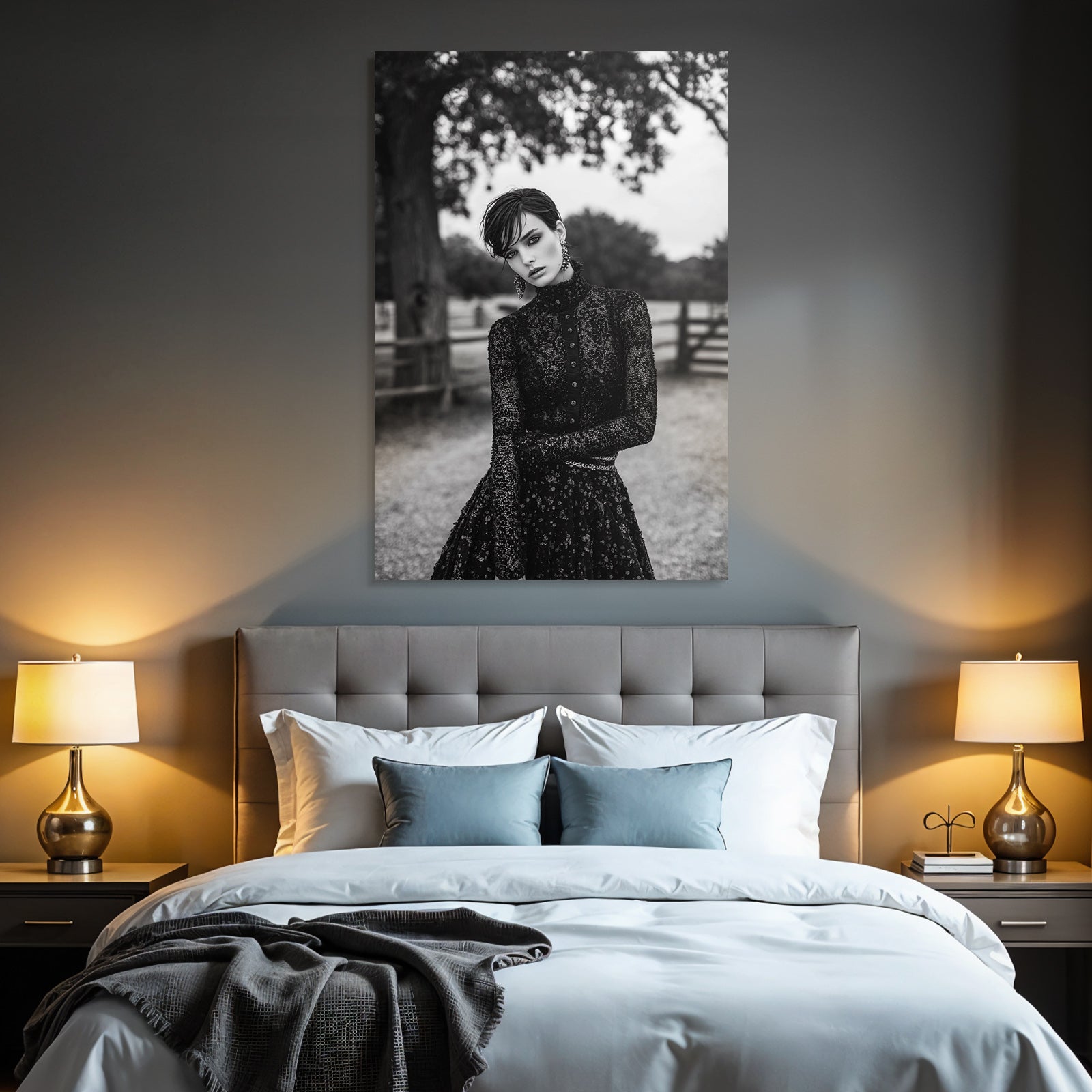 Schwarz Weiss Fashion Fotografie Modell Mit Elegantem Outfit Im Freien