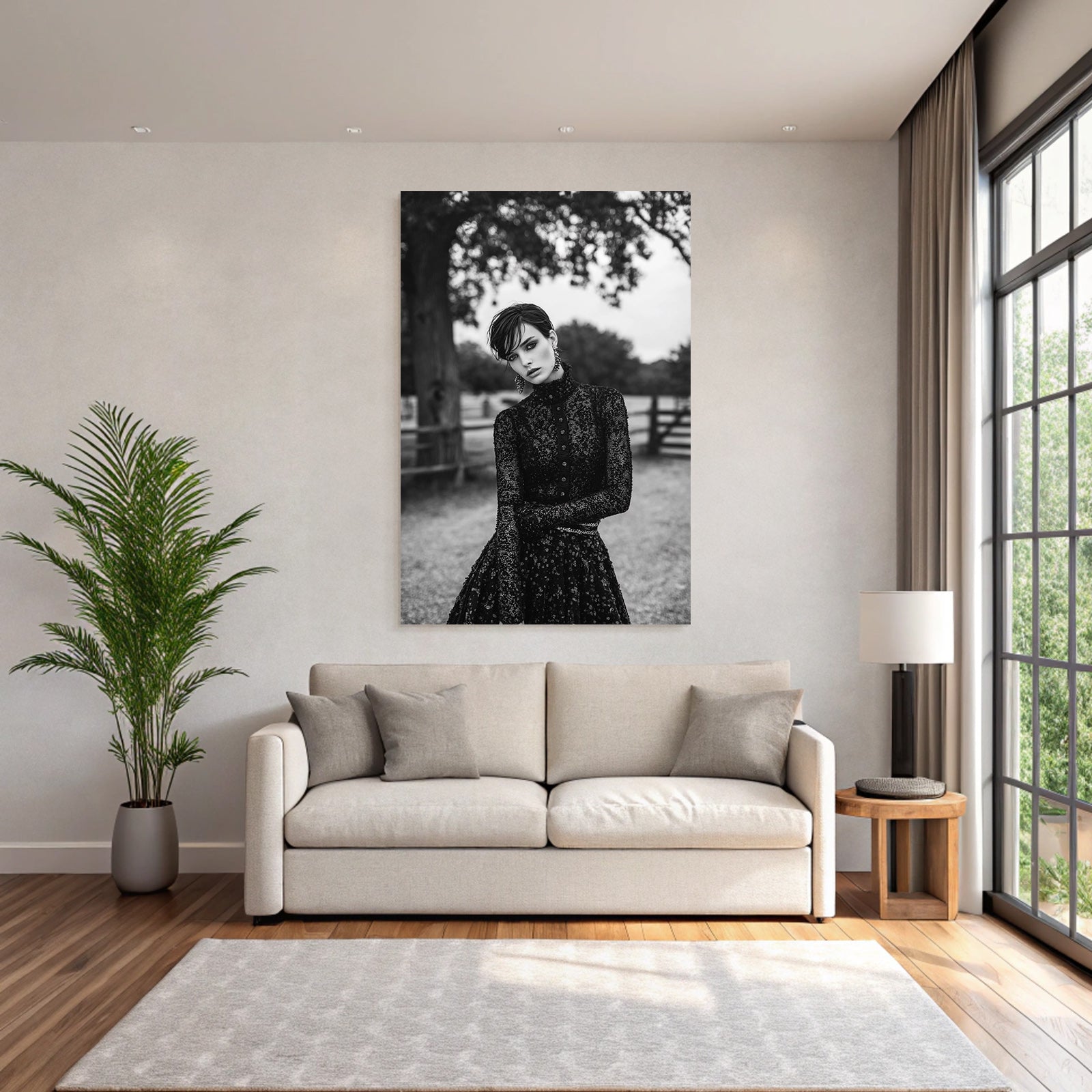 Schwarz Weiss Fashion Fotografie Modell Mit Elegantem Outfit Im Freien