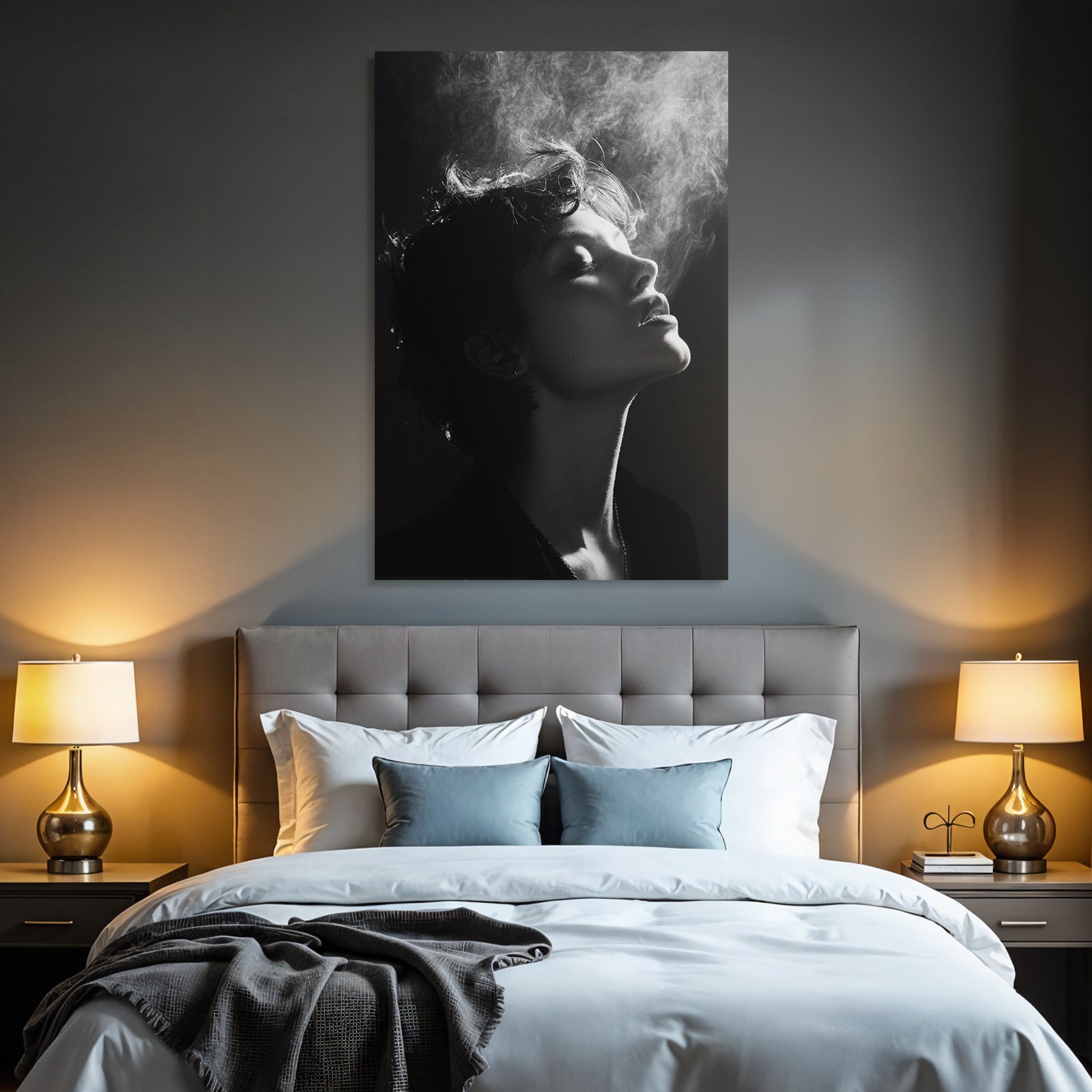 Schwarz Weiss Kunstporträt Profilansicht Mit Nebel