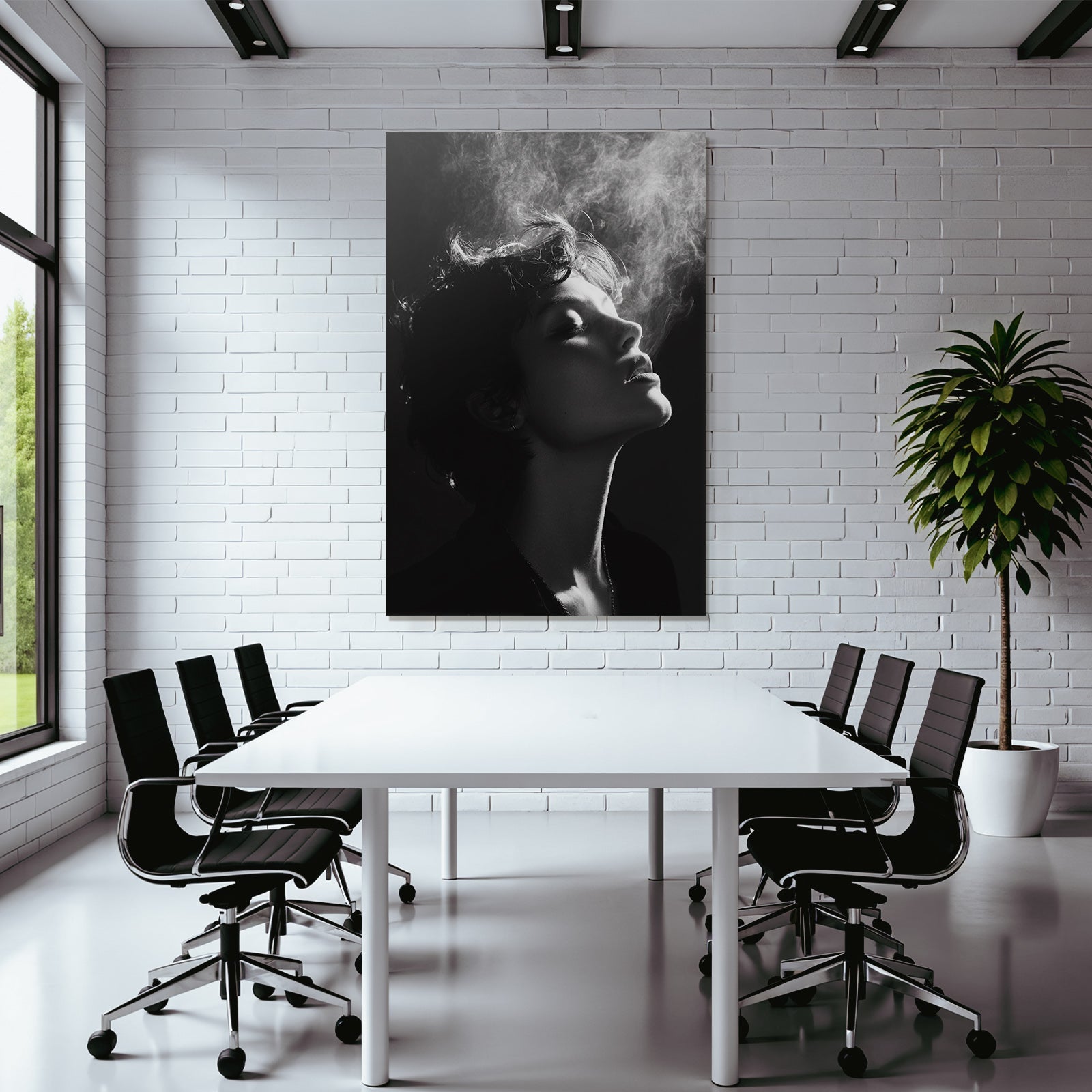 Schwarz Weiss Kunstporträt Profilansicht Mit Nebel