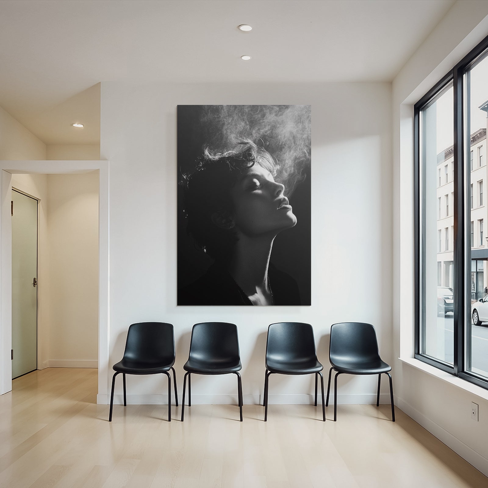 Schwarz Weiss Kunstporträt Profilansicht Mit Nebel