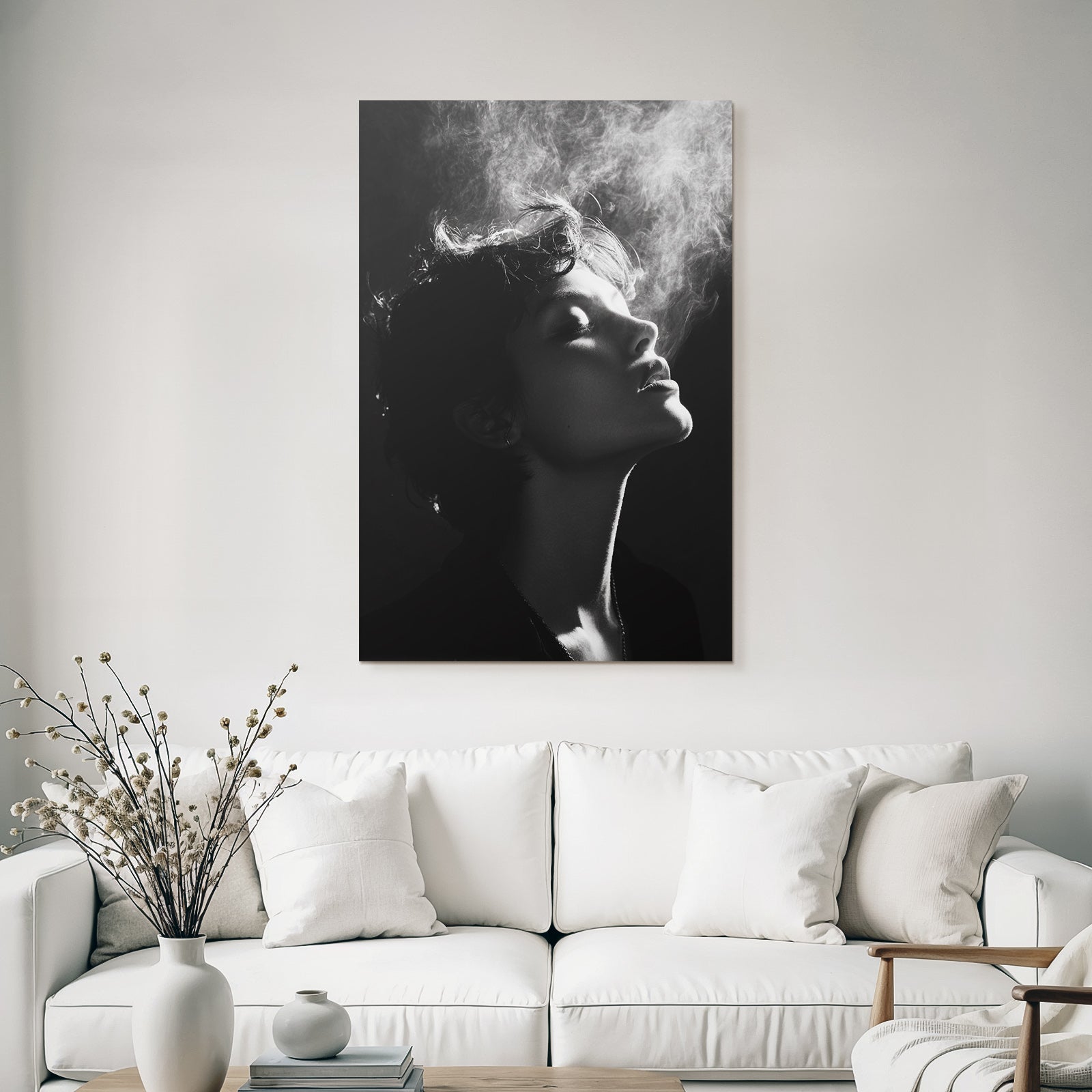 Schwarz Weiss Kunstporträt Profilansicht Mit Nebel