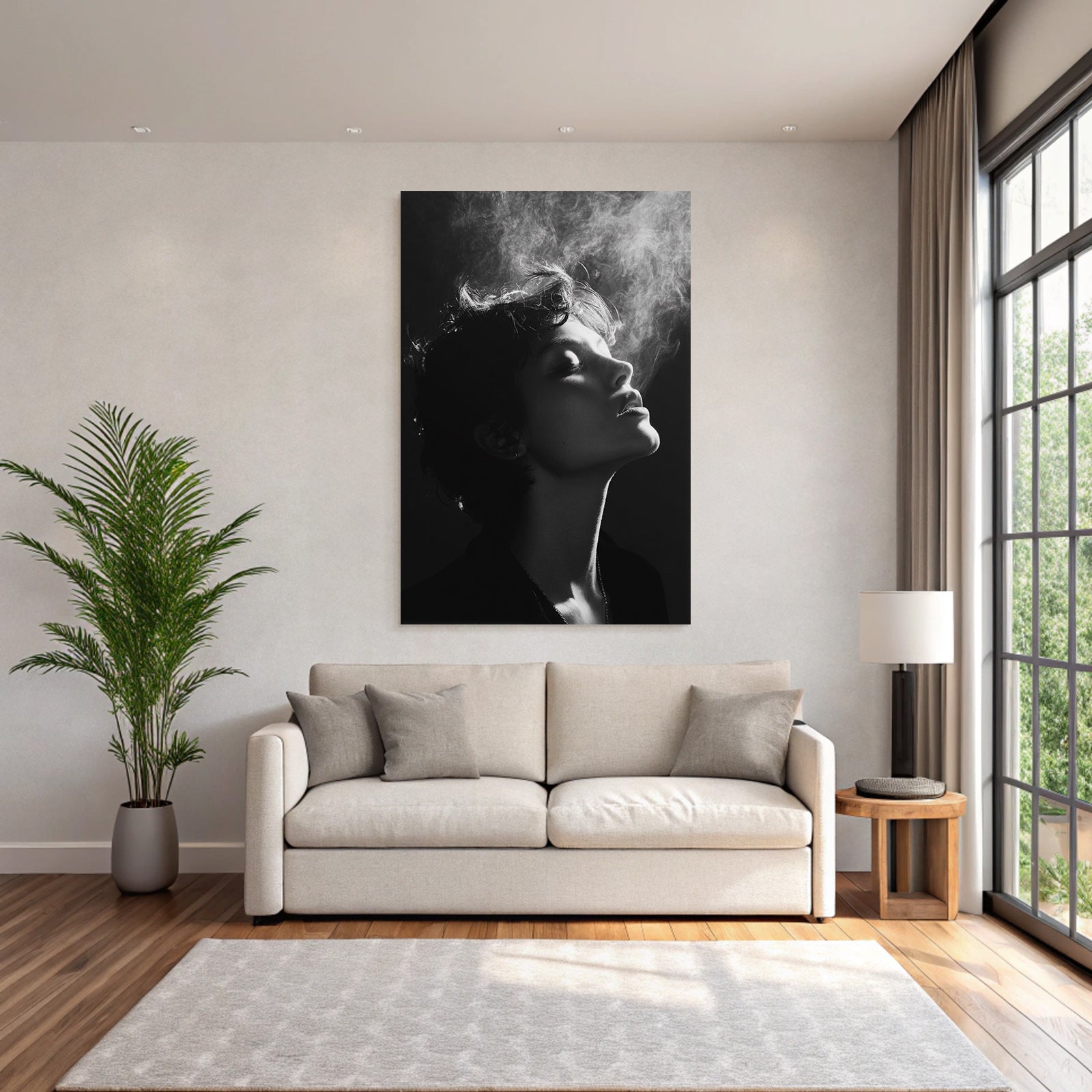 Schwarz Weiss Kunstporträt Profilansicht Mit Nebel