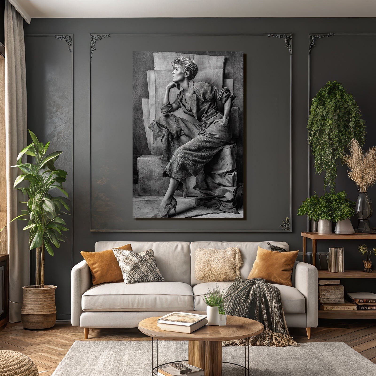 Schwarze Und Weisse Fashion Fotografie Model Mit Elegantem Outfit