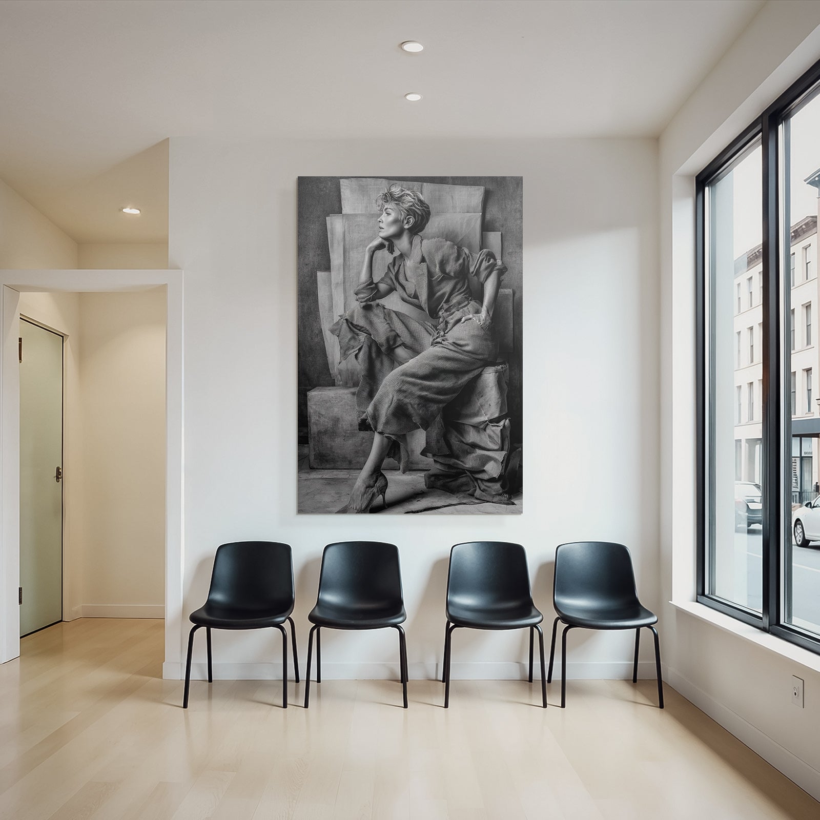 Schwarze Und Weisse Fashion Fotografie Model Mit Elegantem Outfit