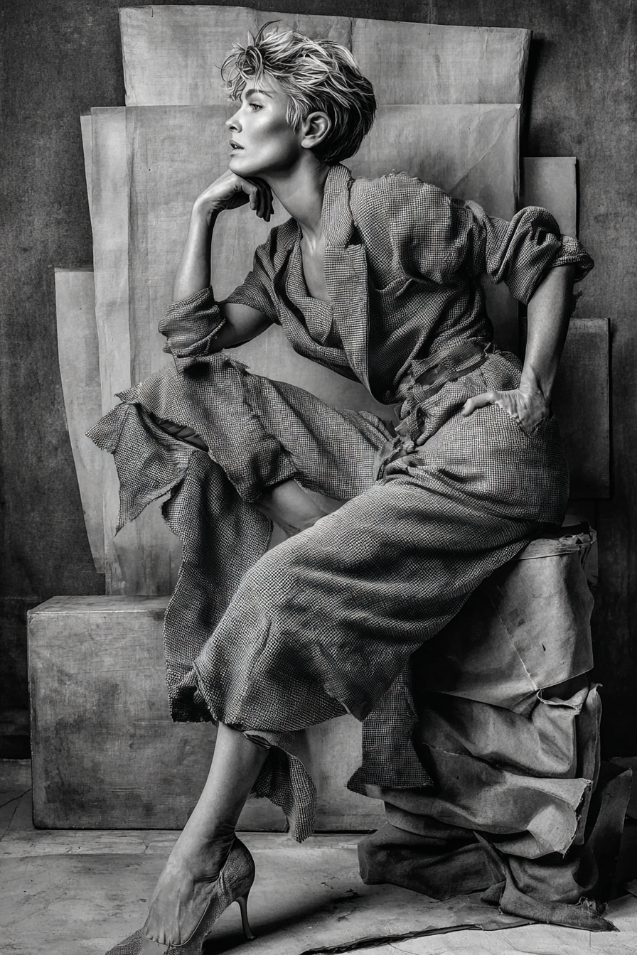 Schwarze Und Weisse Fashion Fotografie Model Mit Elegantem Outfit | Mode und Stil | Menschen und Emotionen