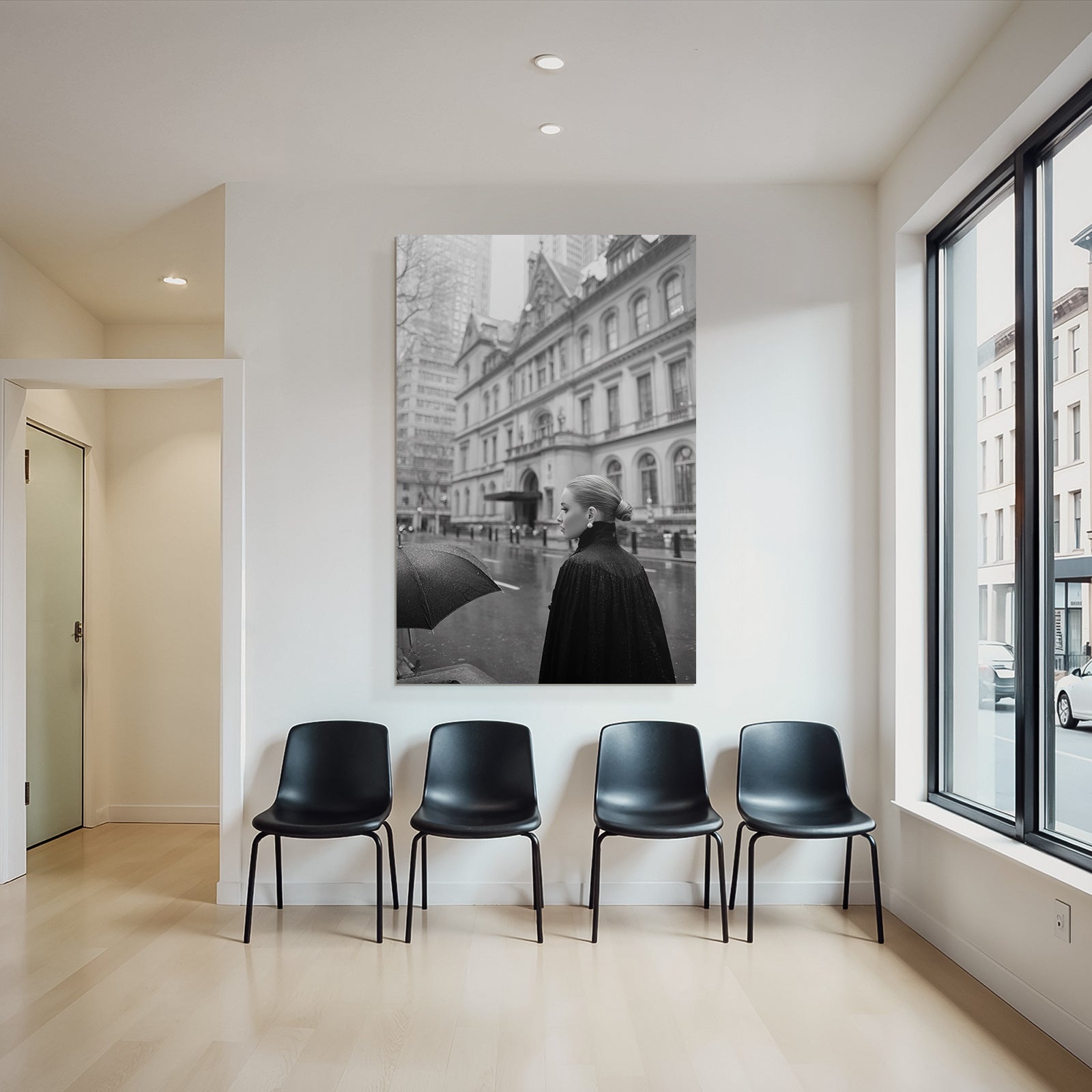 Schwarzweiss Fotografie Person Mit Regenschirm In Stadt Architektur