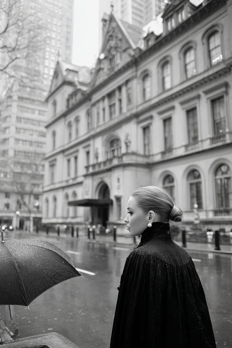 Schwarzweiss Fotografie Person Mit Regenschirm In Stadt Architektur | Mode und Stil | Menschen und Emotionen