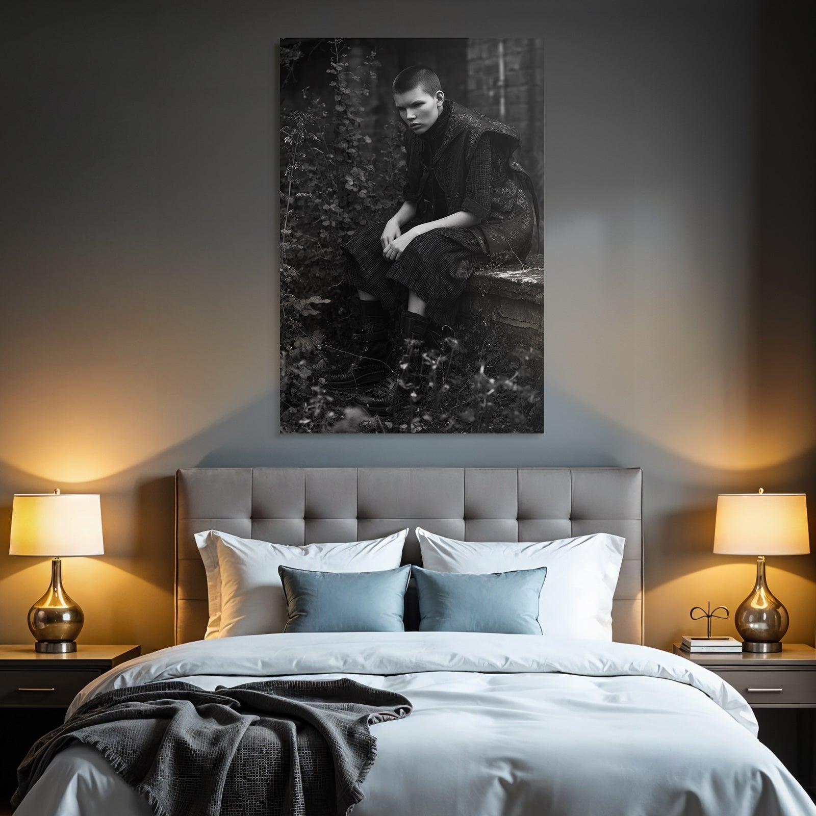 Schwarzweiss Kunstfotografie Person Im Gelände Mit Pflanzen