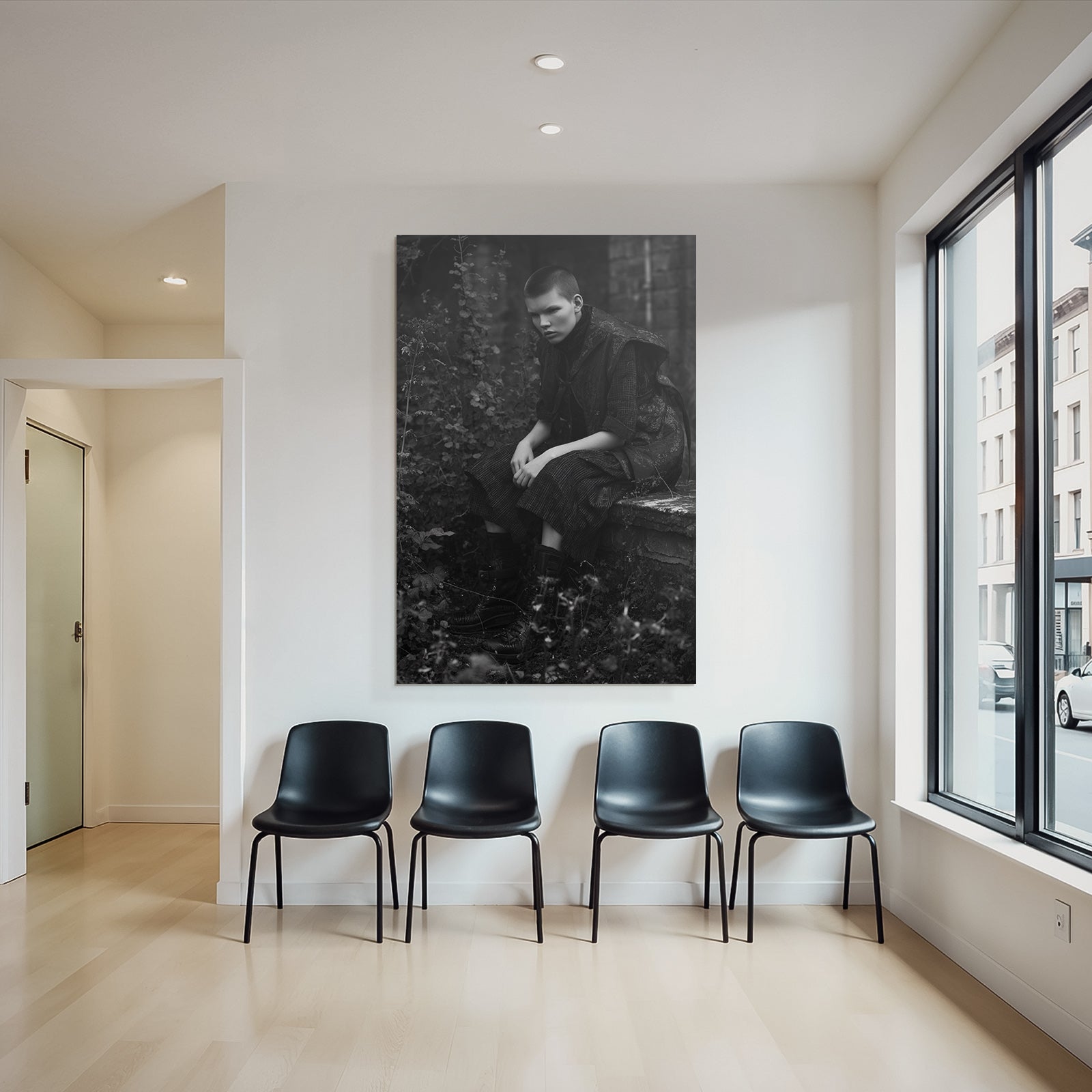 Schwarzweiss Kunstfotografie Person Im Gelände Mit Pflanzen