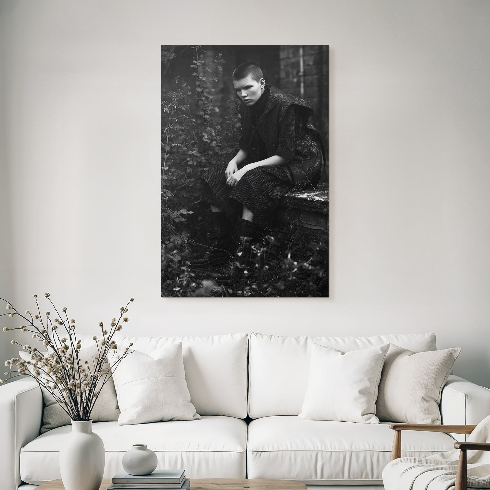 Schwarzweiss Kunstfotografie Person Im Gelände Mit Pflanzen