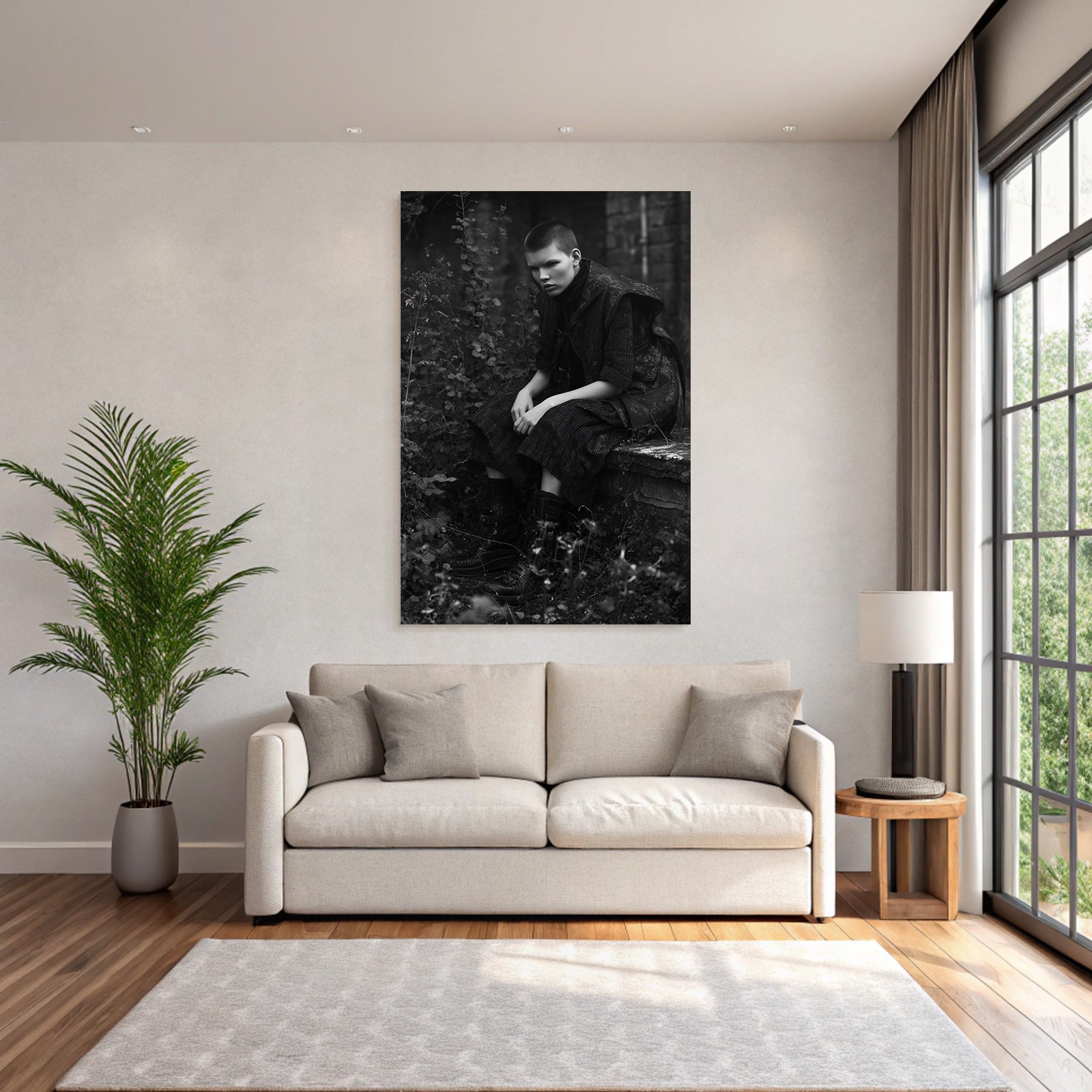 Schwarzweiss Kunstfotografie Person Im Gelände Mit Pflanzen