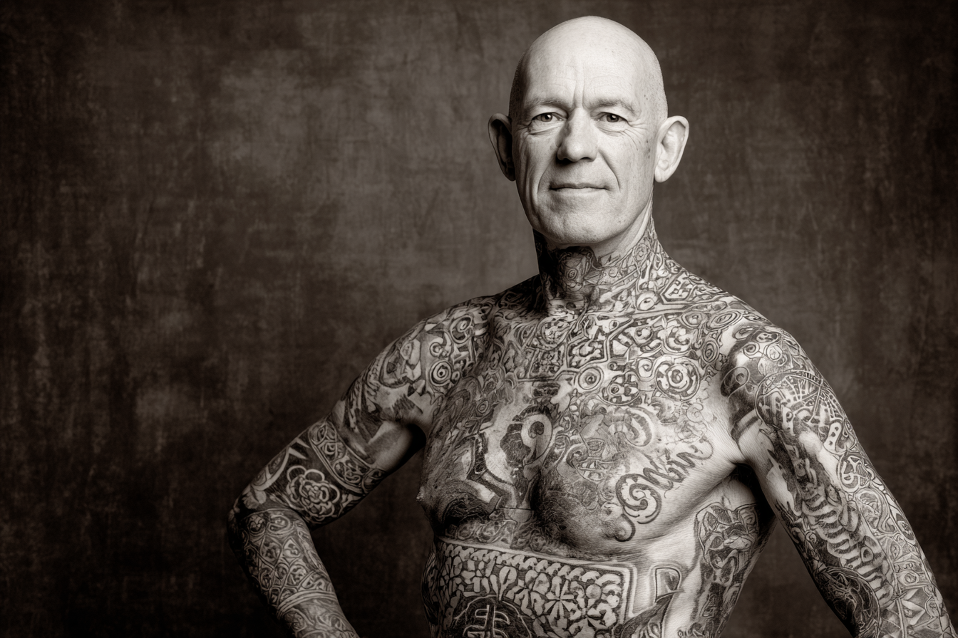 Schwarz Weiss Portrait Tatowierter Mensch Tattoos Details | Mode und Stil | Menschen und Emotionen