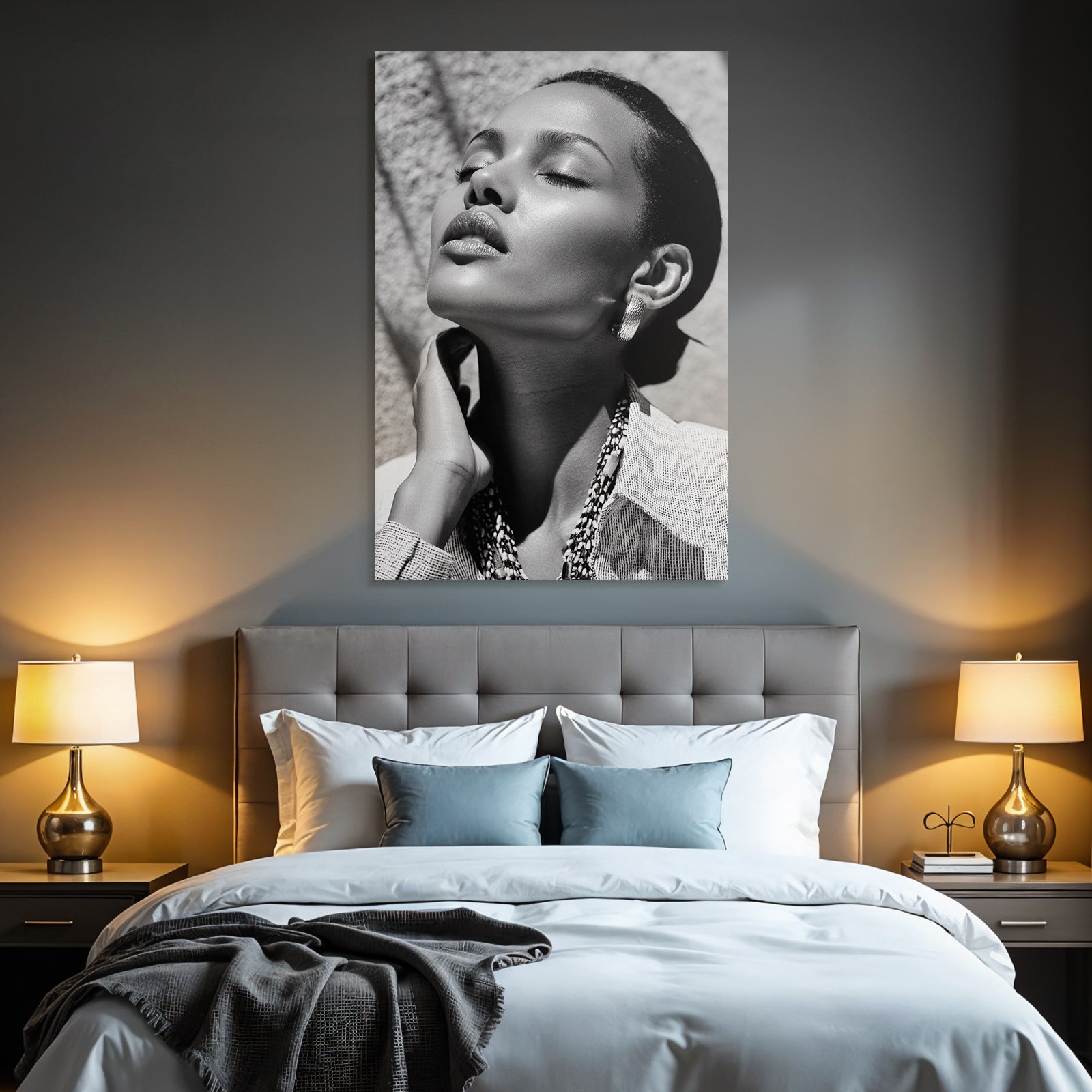 Schwarz Weiss Porträt Geschlossene Augen Eleganz Jewelry