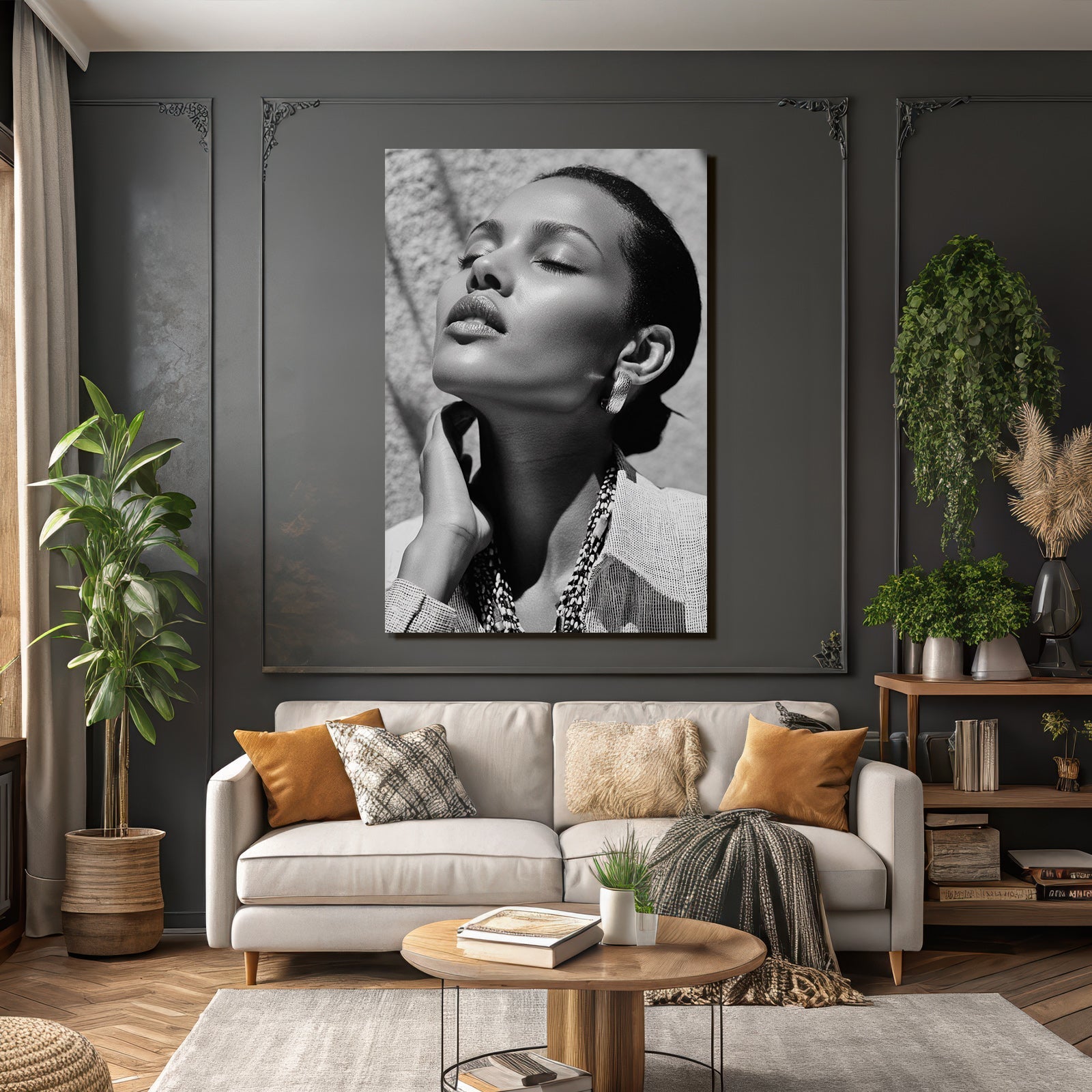 Schwarz Weiss Porträt Geschlossene Augen Eleganz Jewelry