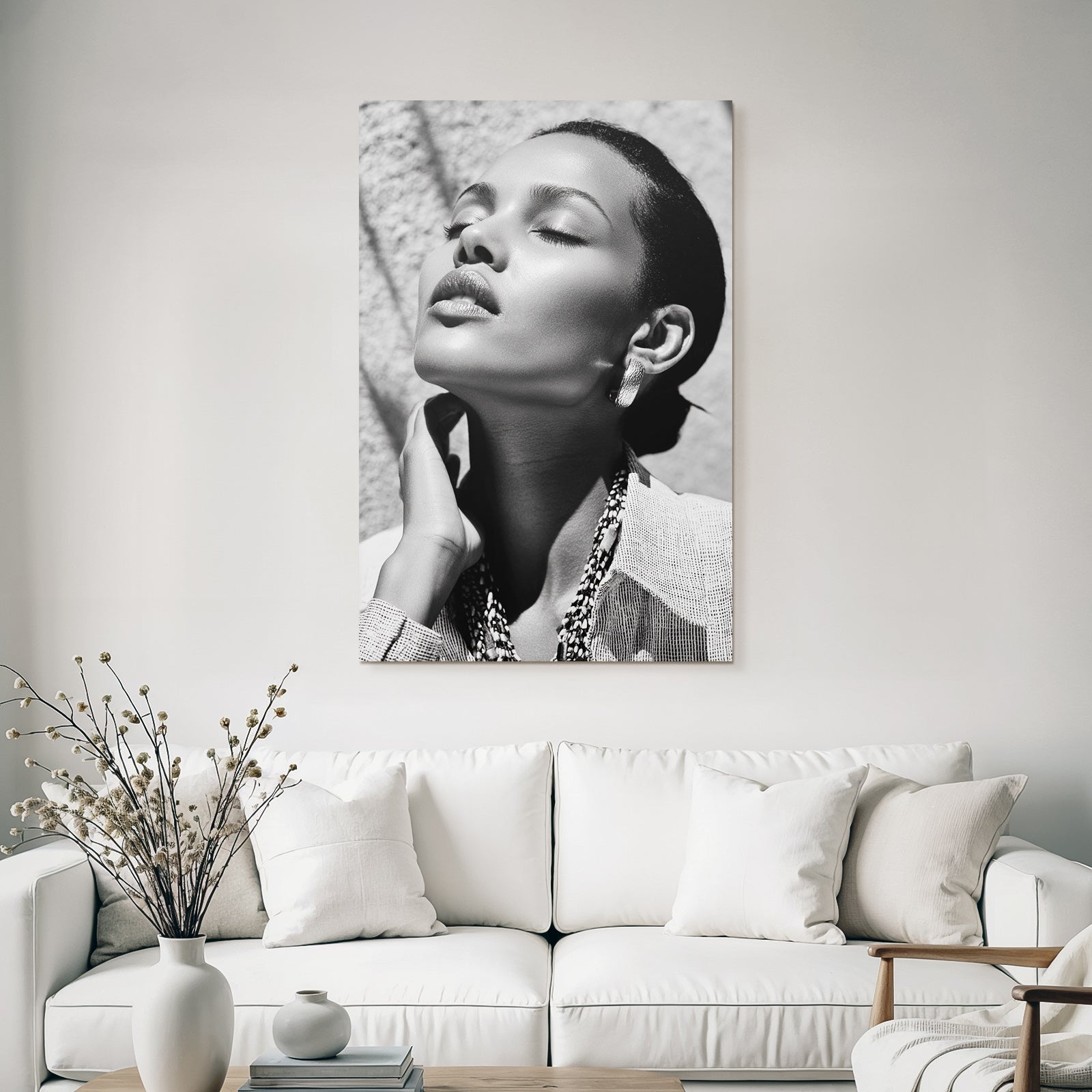 Schwarz Weiss Porträt Geschlossene Augen Eleganz Jewelry