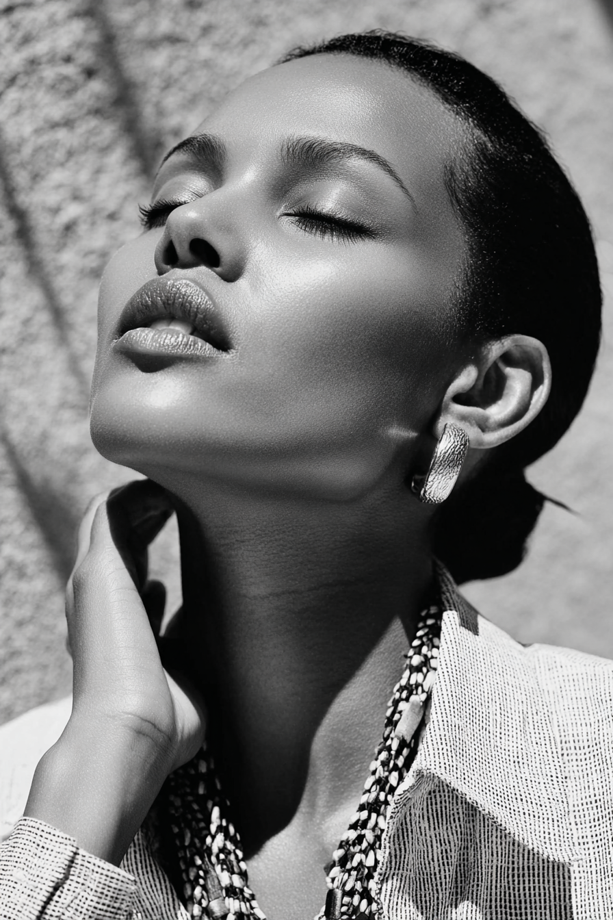 Schwarz Weiss Porträt Geschlossene Augen Eleganz Jewelry | Portraets | Menschen und Emotionen