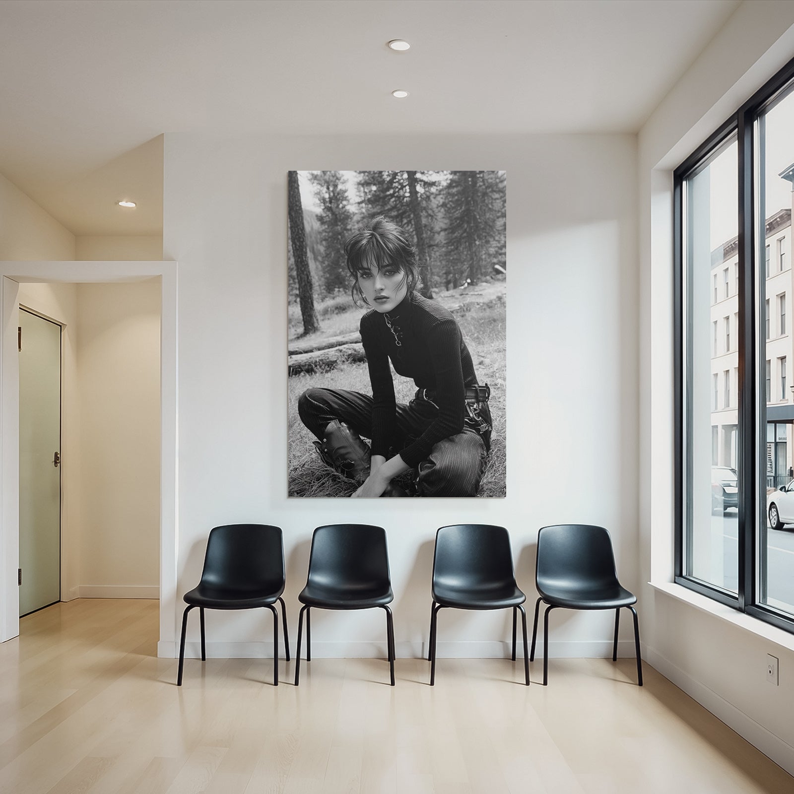 Schwarz Weiss Porträt Modell Natürliche Umgebung Ernster Ausdruck