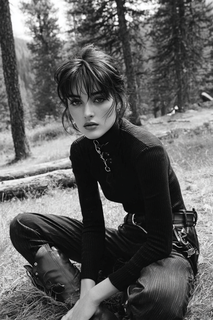 Schwarz Weiss Porträt Modell Natürliche Umgebung Ernster Ausdruck | Portraets | Menschen und Emotionen