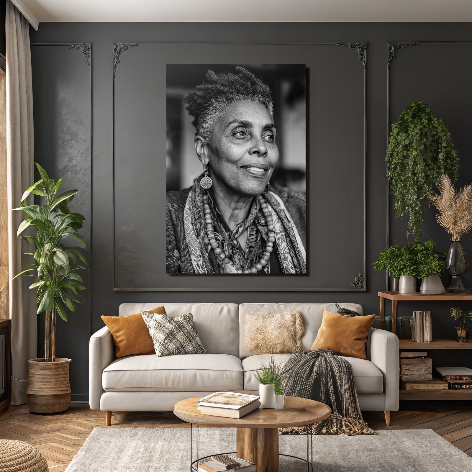 Schwarzweiss Portrait Einer Frau Mit Juwelen Und Selbstbewusstem Blick