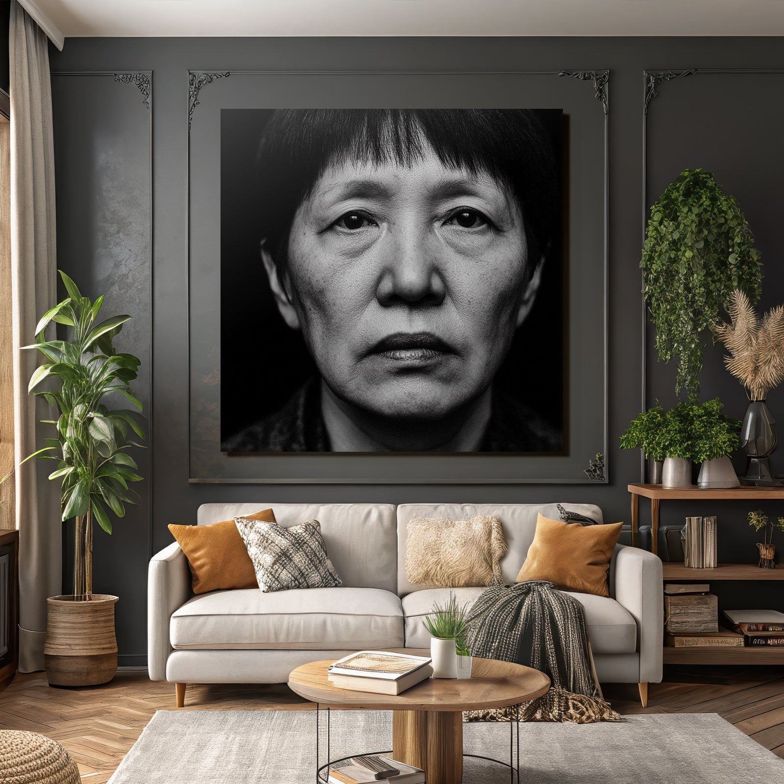 Schwarz Weiss Portrait Mit Ernster Ausdruck