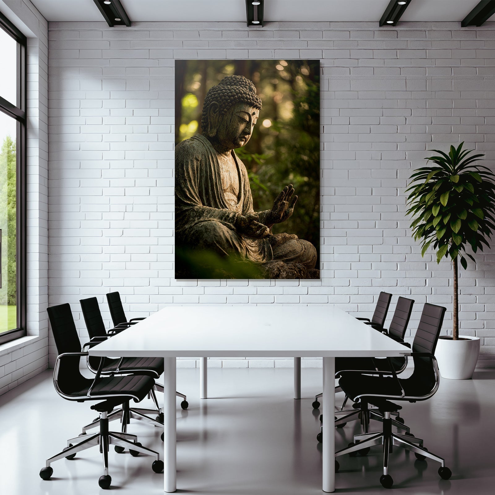 Sitzender Buddha Statü In Ruhevollem Umfeld