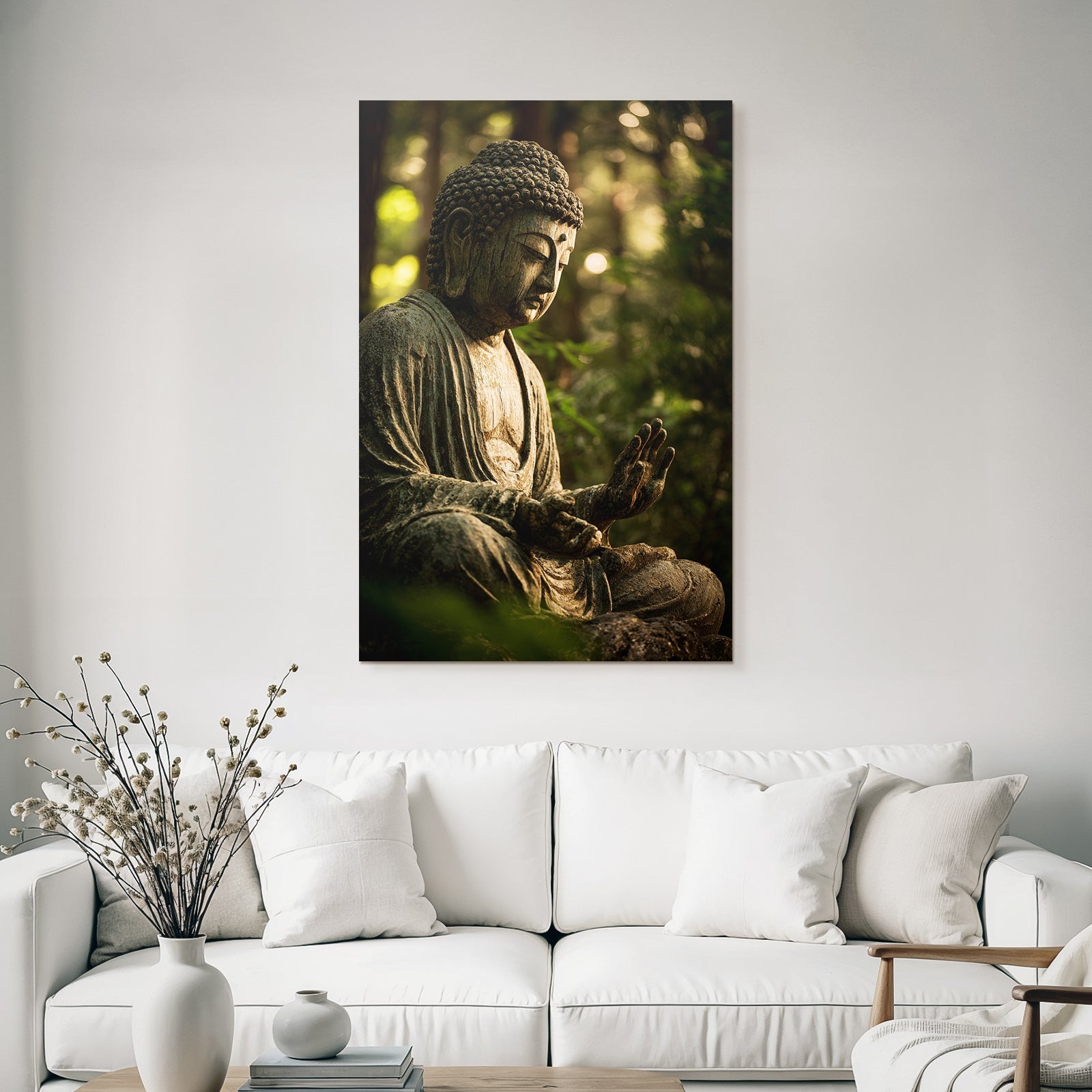 Sitzender Buddha Statü In Ruhevollem Umfeld