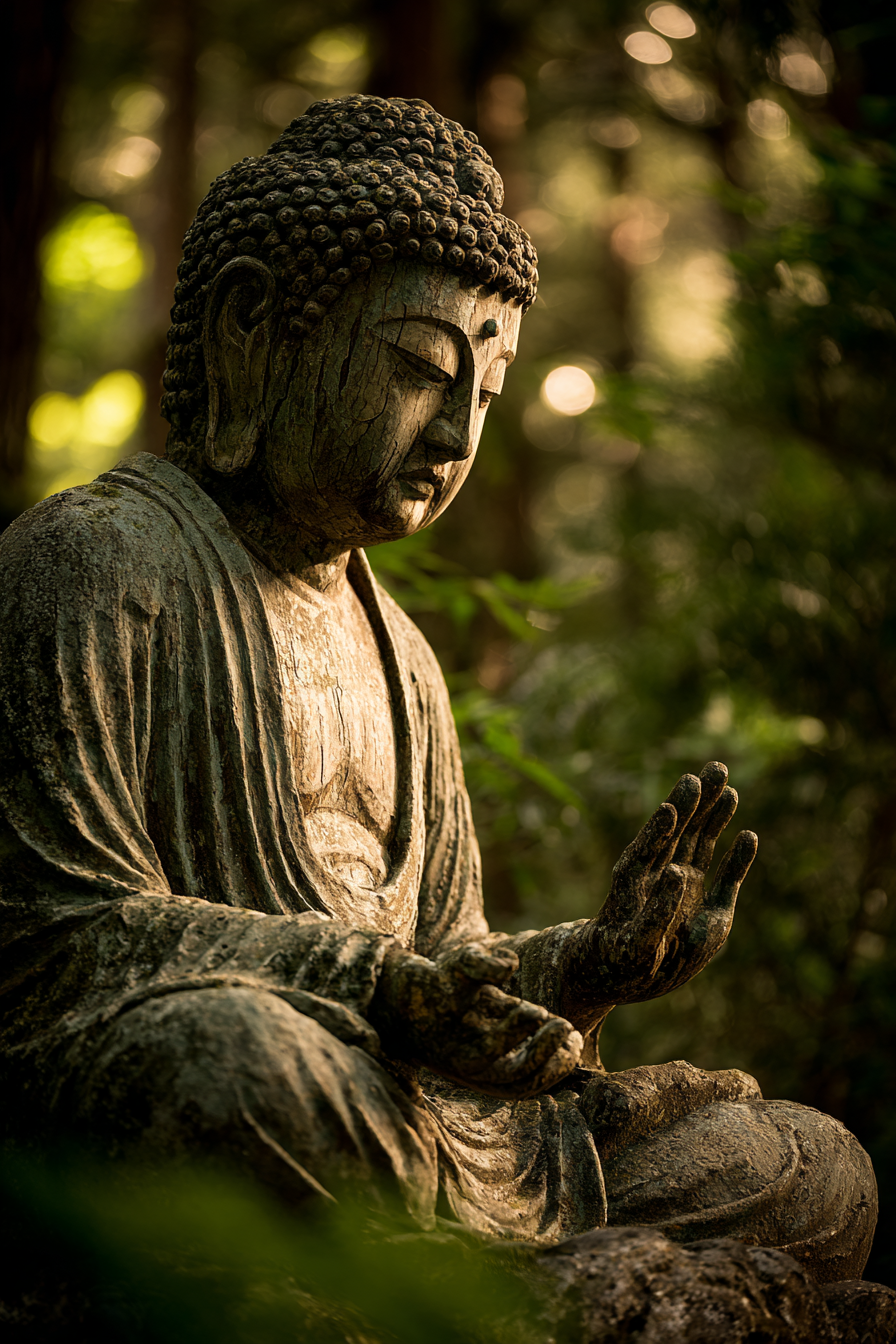 Sitzender Buddha Statü In Ruhevollem Umfeld | Spirituelle Motive und Buddha | Menschen und Emotionen