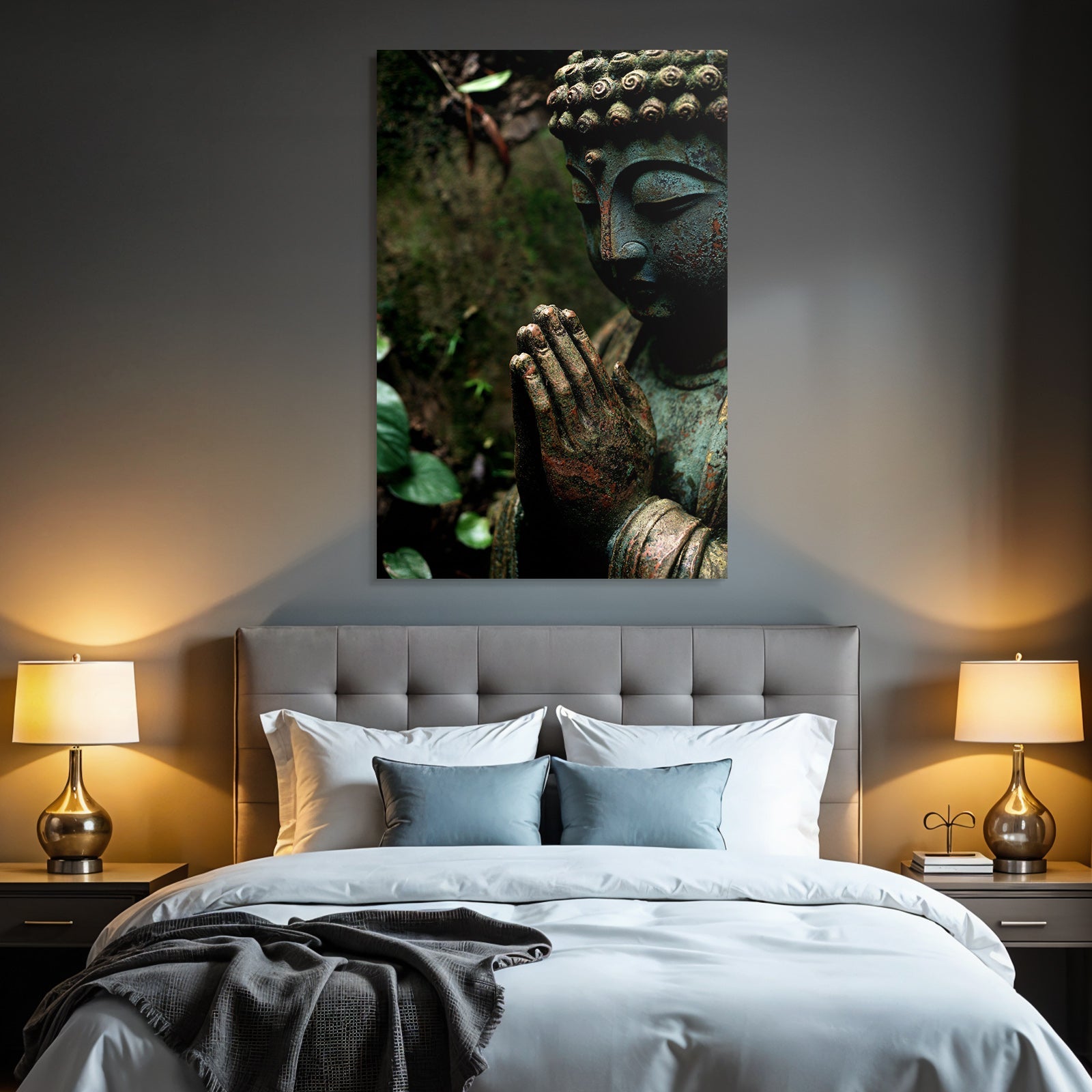 Statue Meditative Pose Armor Green Earth Tones