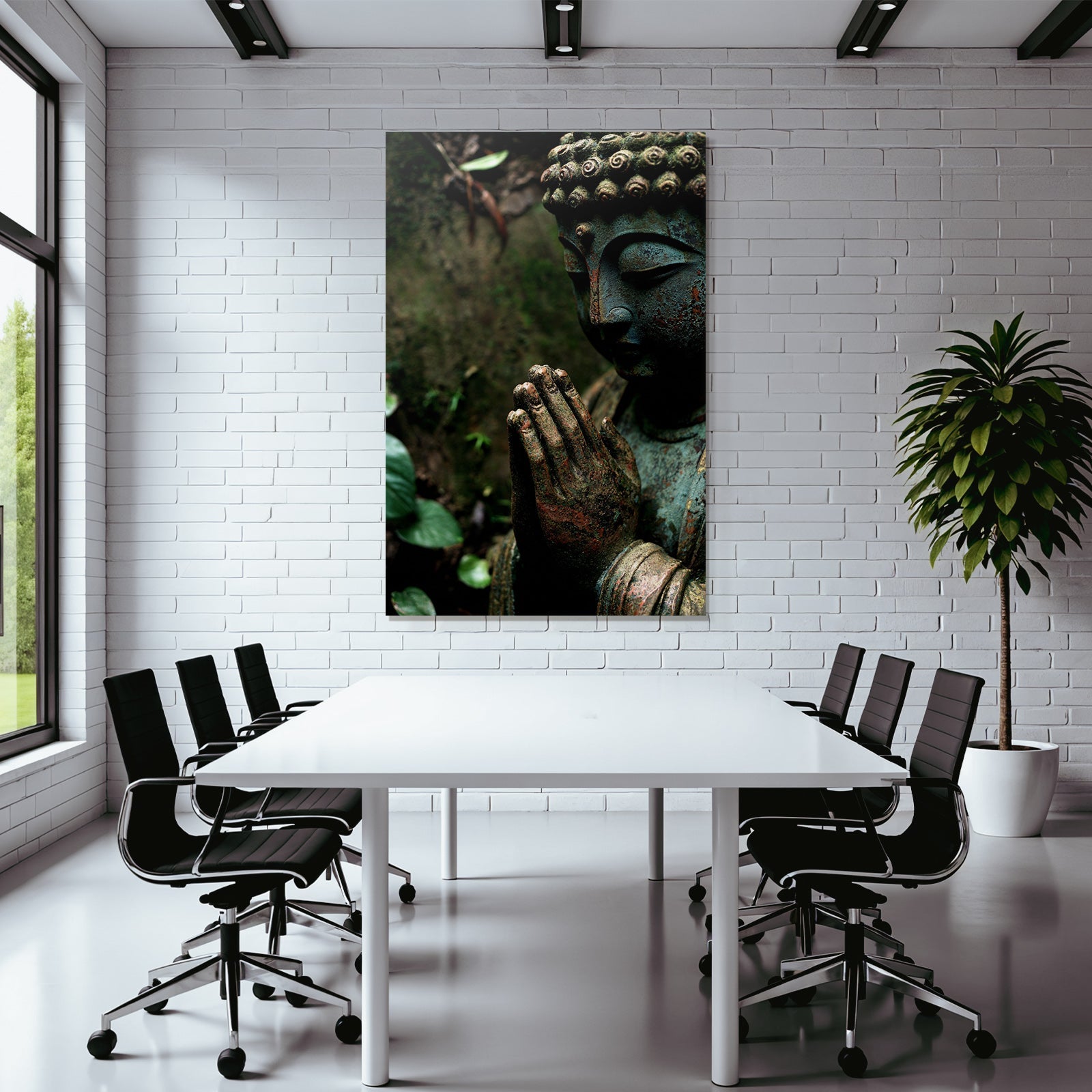 Statue Meditative Pose Armor Green Earth Tones