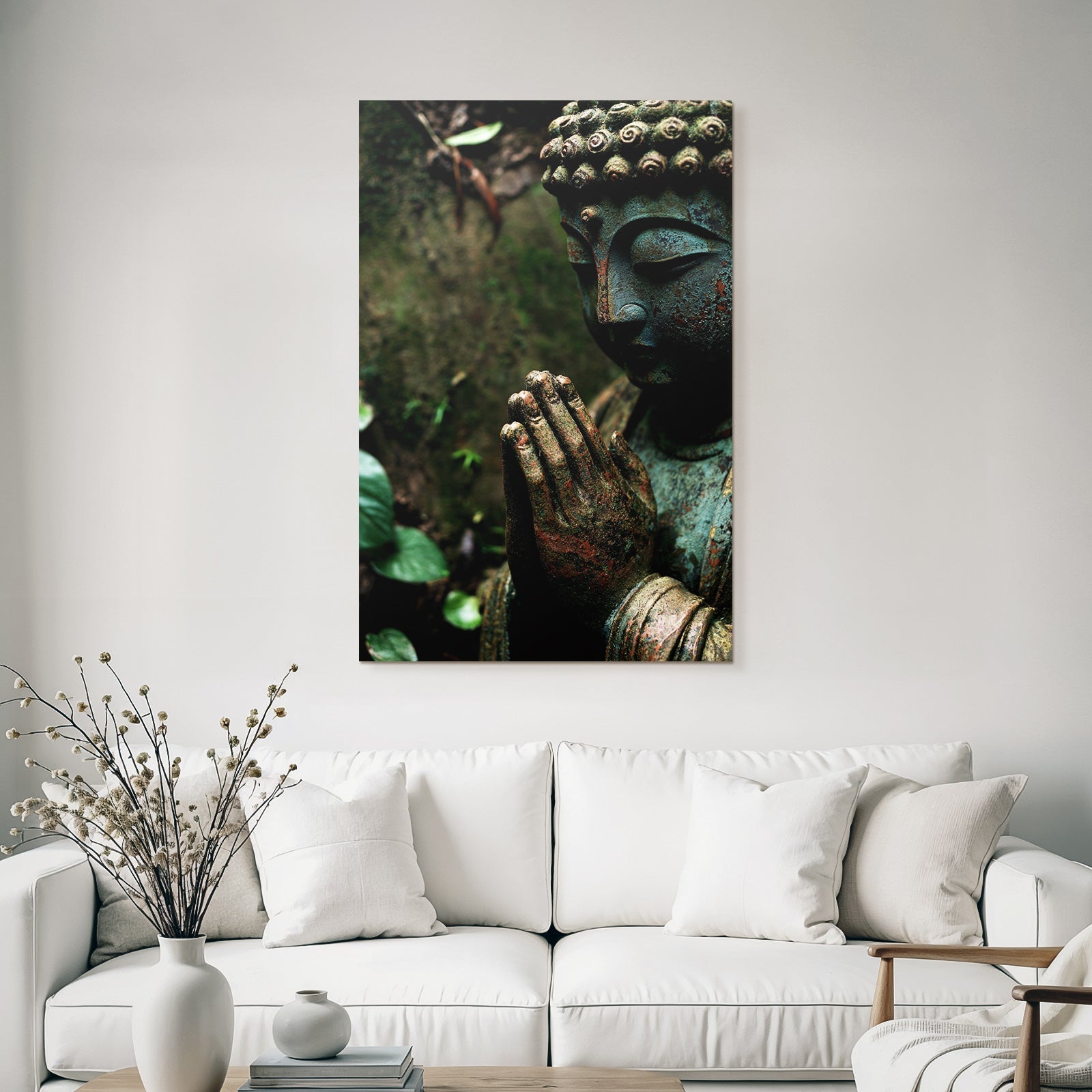 Statue Meditative Pose Armor Green Earth Tones