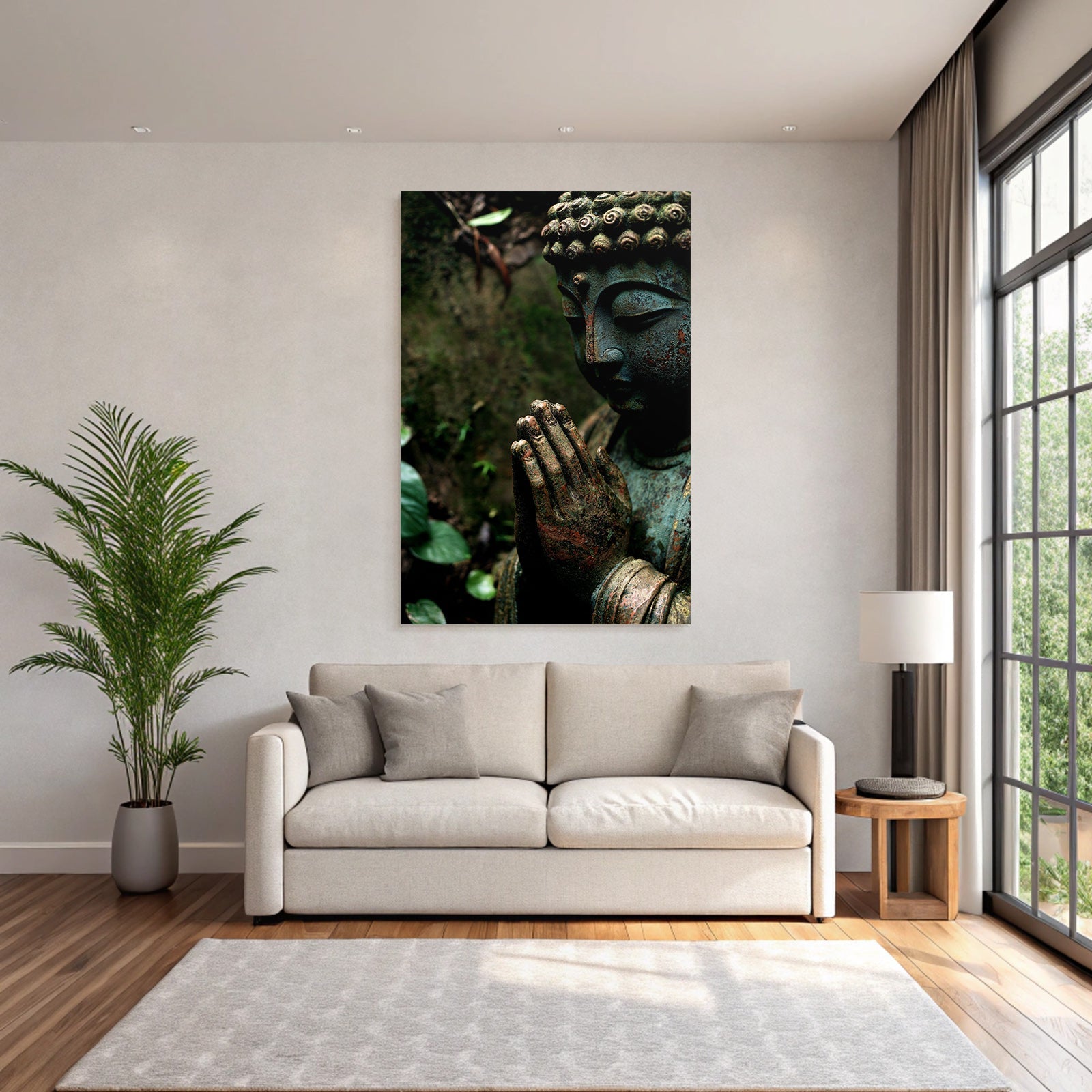 Statue Meditative Pose Armor Green Earth Tones