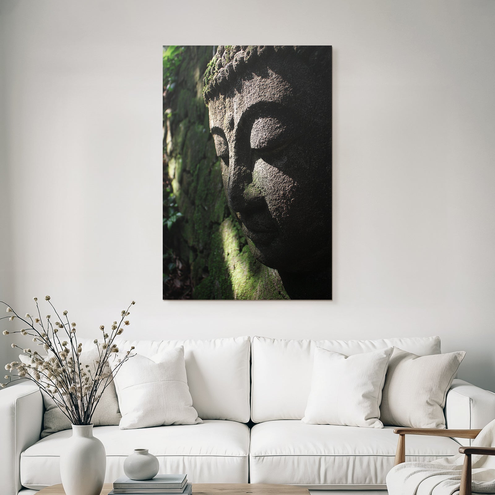 Stone Statue Buddhism Moss And Textured Background