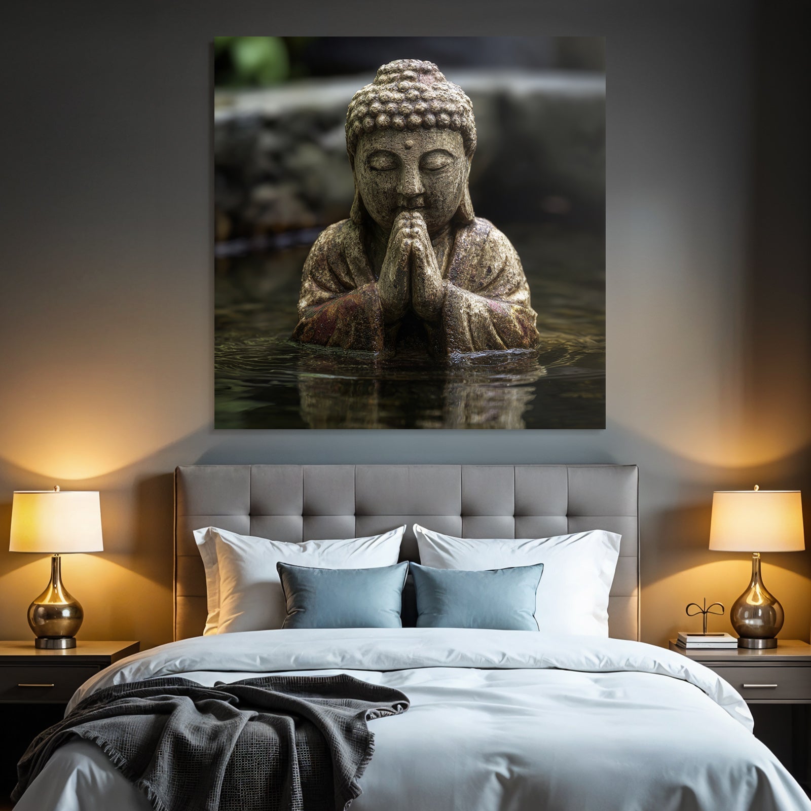 Statue in meditated pose in water environment calm natural