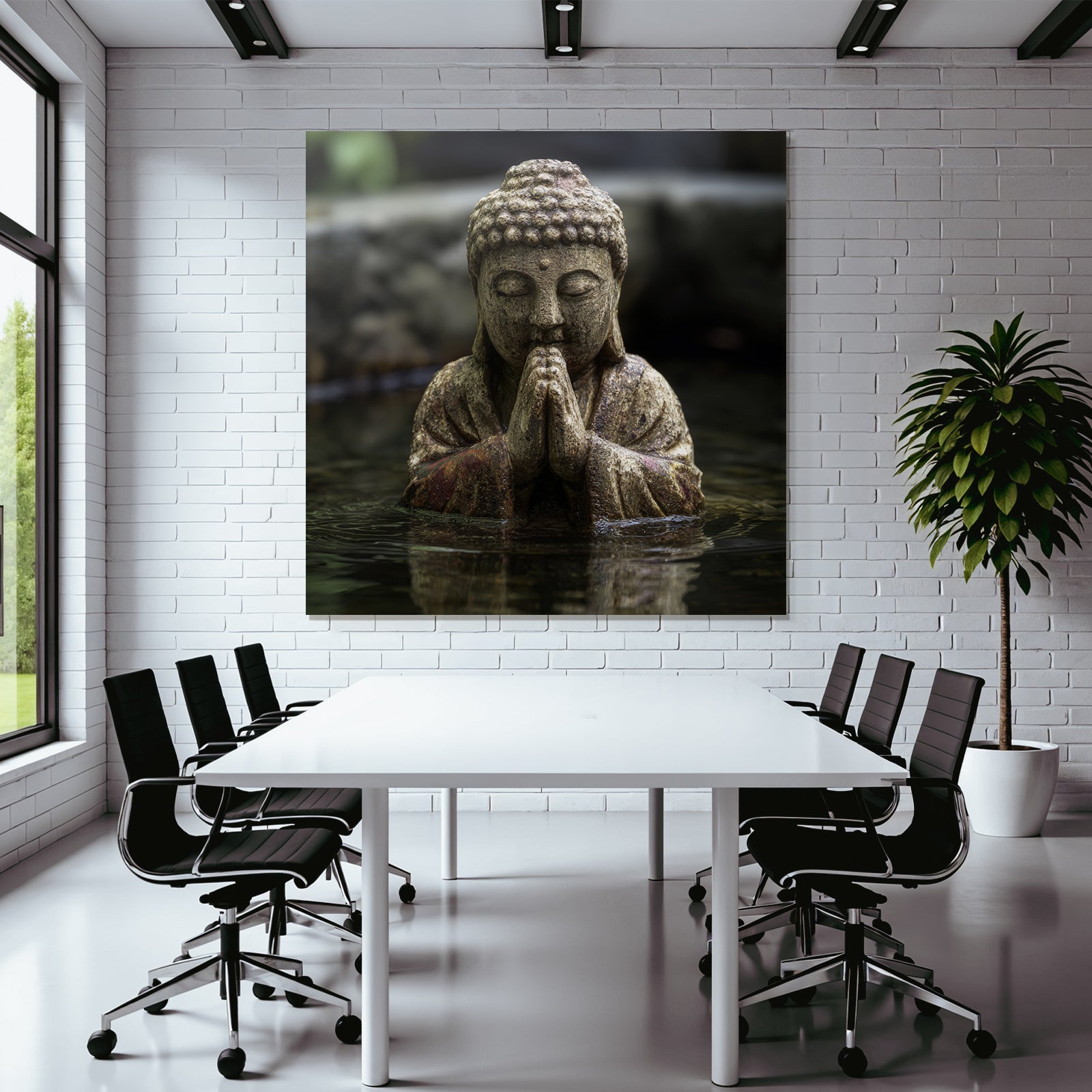 Statue in meditated pose in water environment calm natural