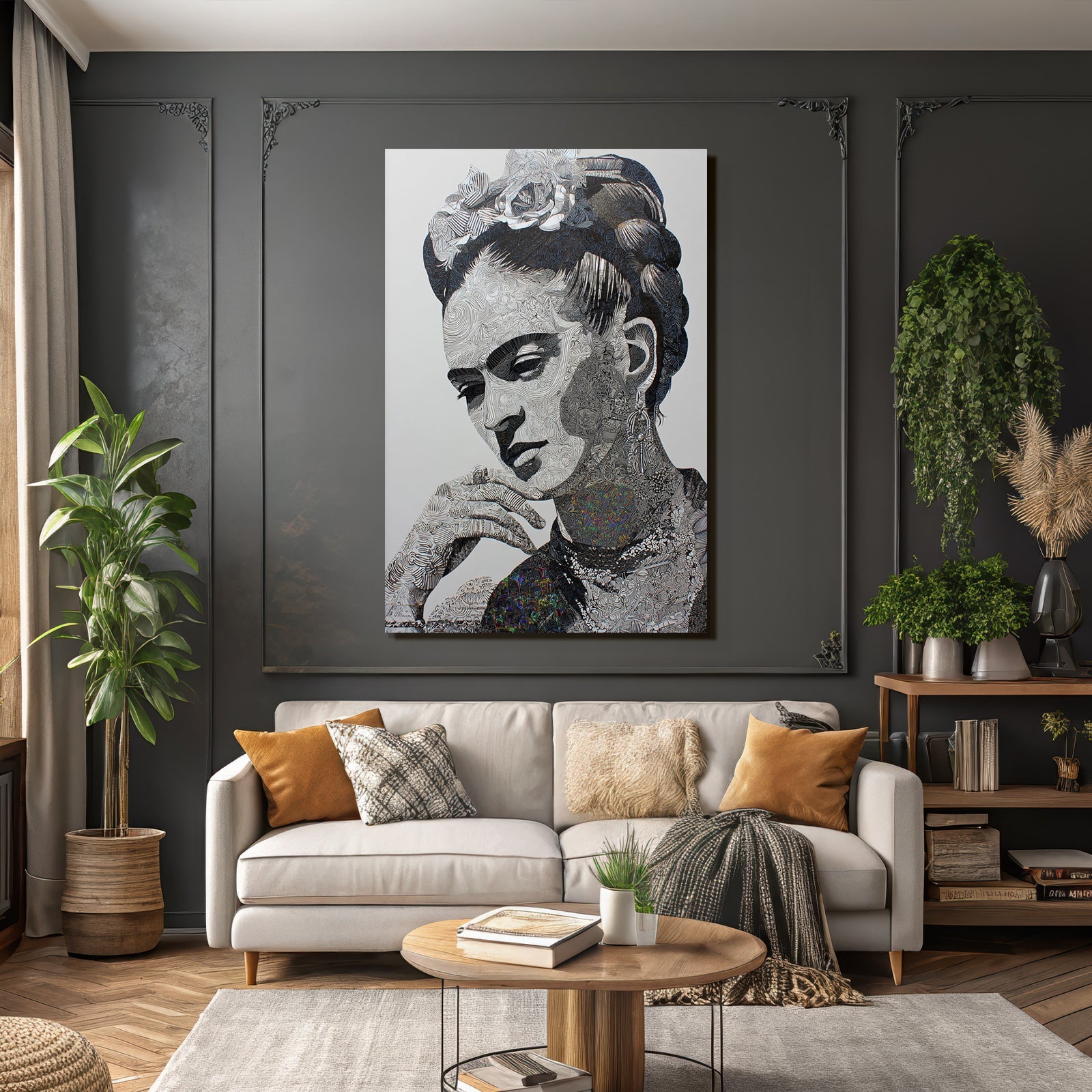 Stylisierte Portrait Einer Frau Mit Intrikater Linienarbeit