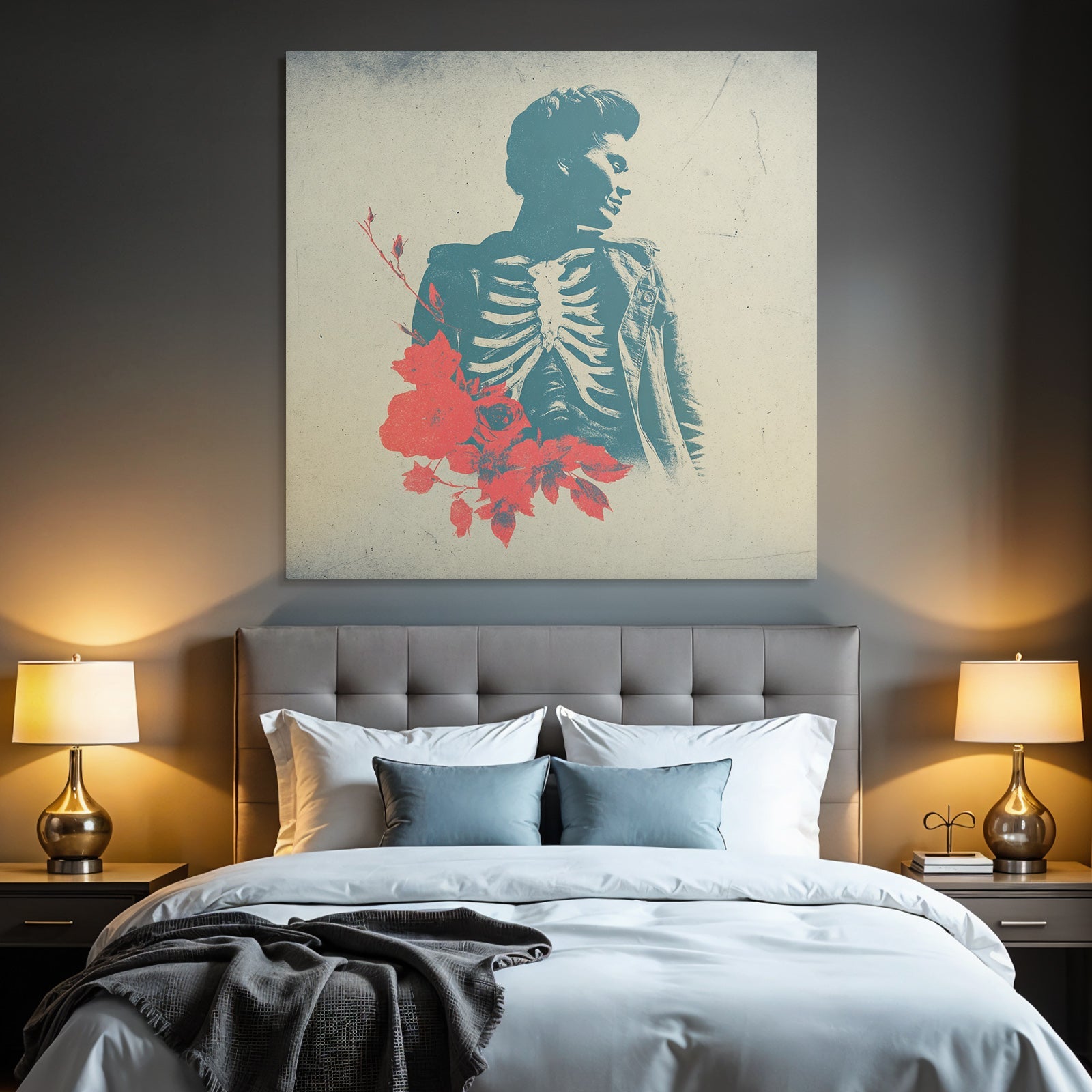 Silütte Mensch Anatomisches Skelett Rotblätter Surrealismus