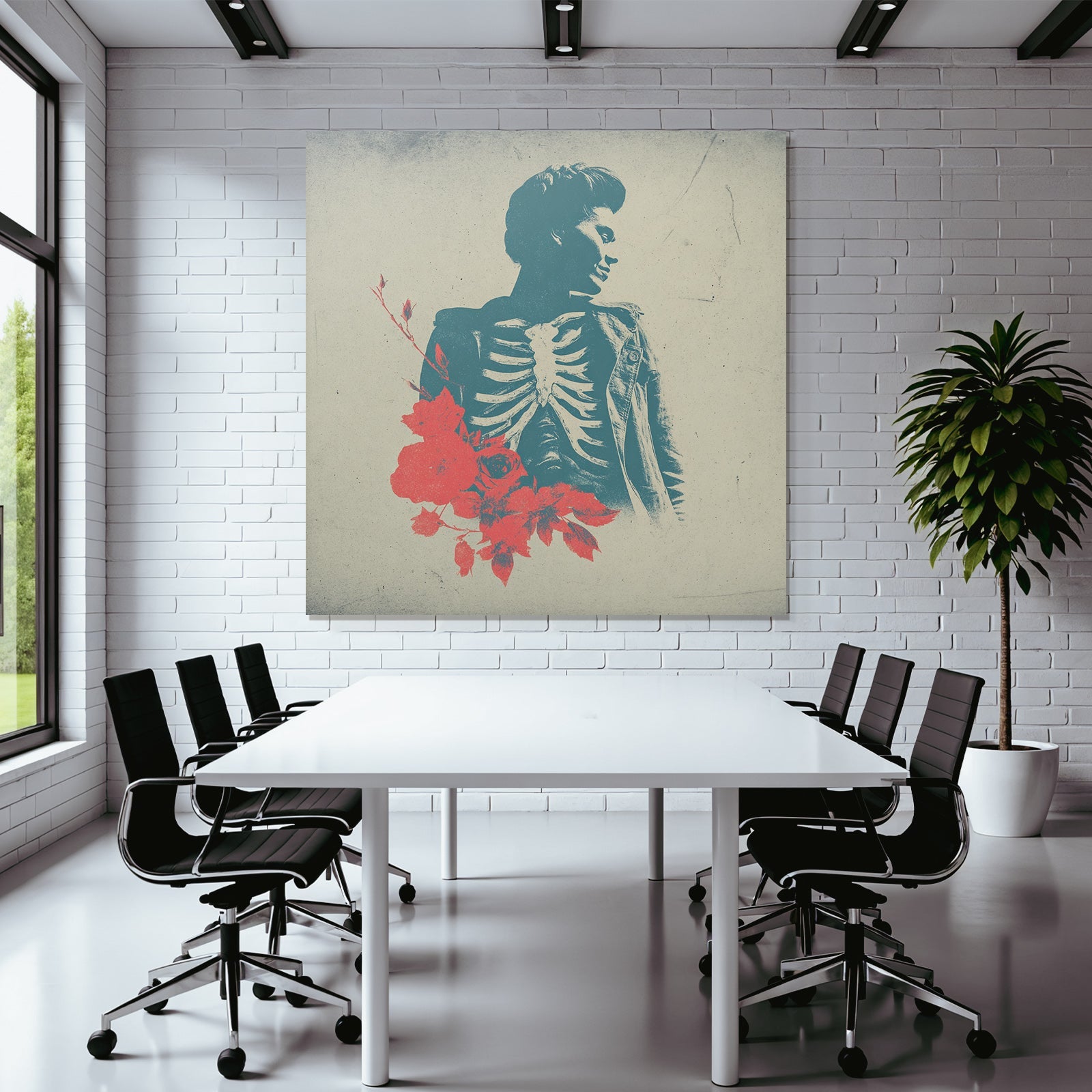 Silütte Mensch Anatomisches Skelett Rotblätter Surrealismus