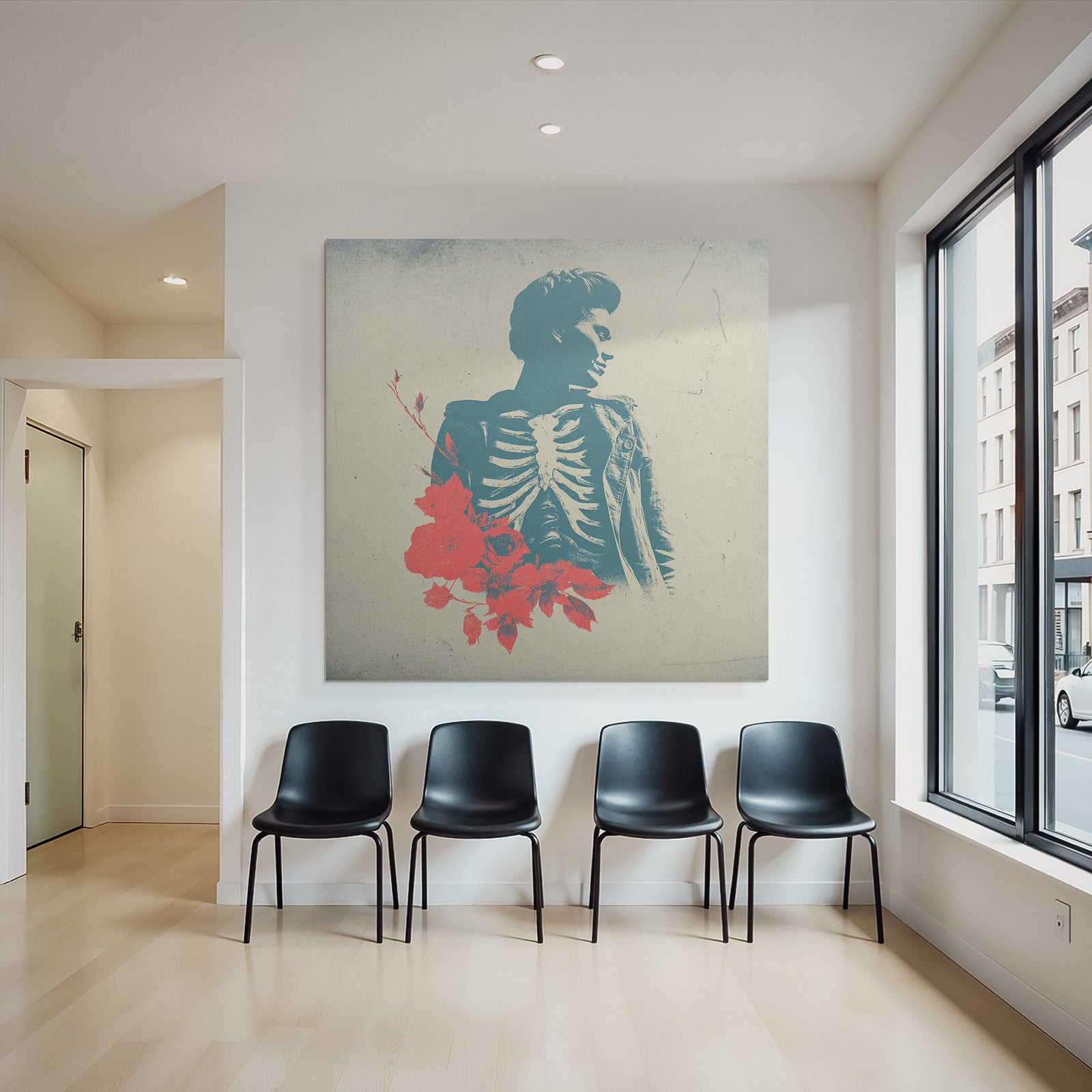 Silütte Mensch Anatomisches Skelett Rotblätter Surrealismus