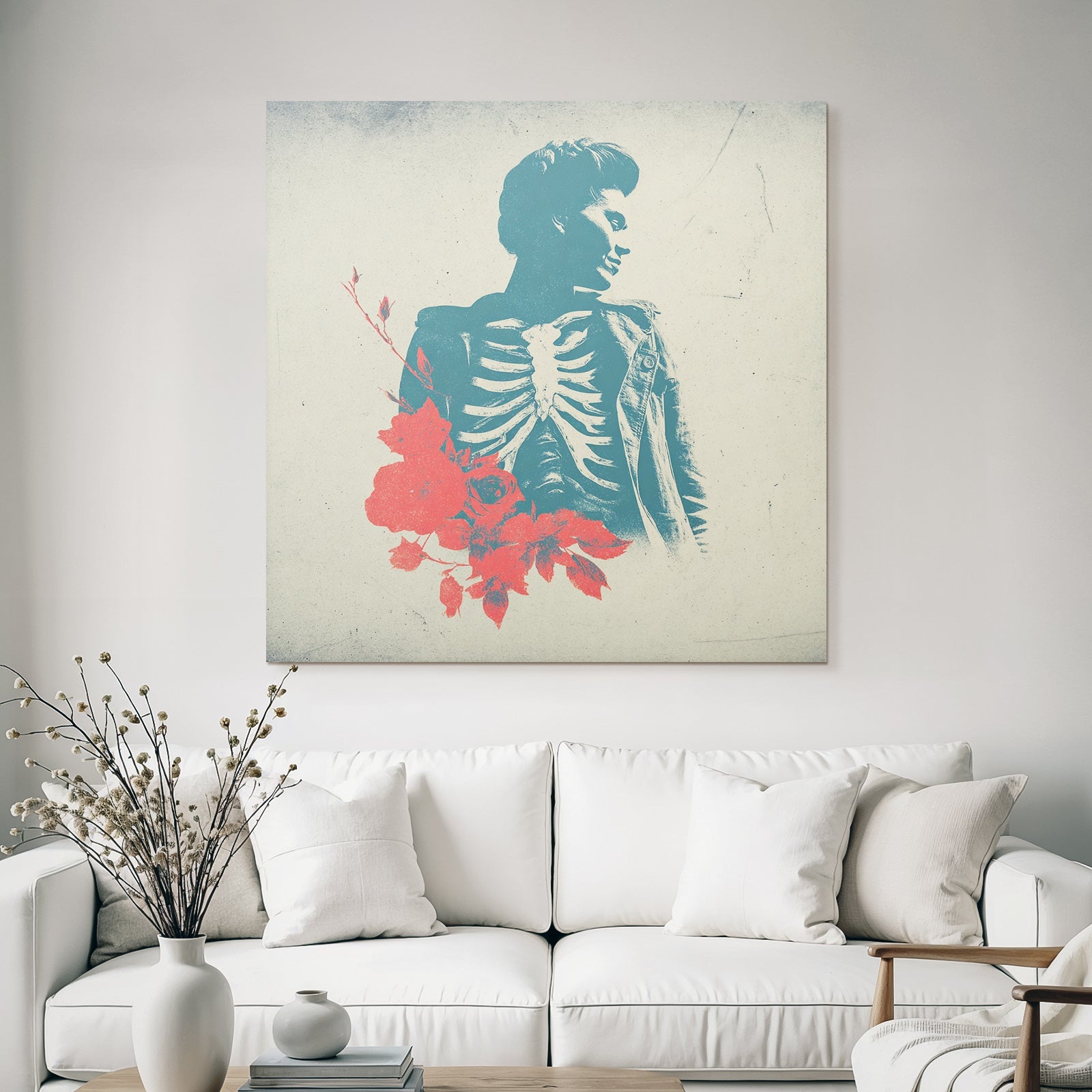 Silütte Mensch Anatomisches Skelett Rotblätter Surrealismus